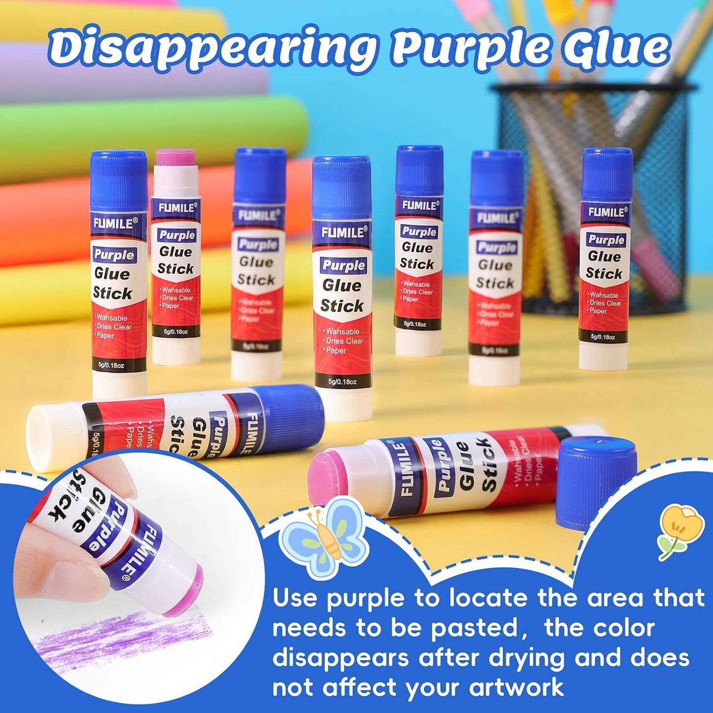 Aylifu 72 Pack Glue Sticks Bulk for Kids, Disappearing Purple Glue Sticks for Classroom and Teacher Supplies.0.18 OZ kids glue Dries Clear, Non-Toxic, Washable, Back to School Supplies and Student Must Haves