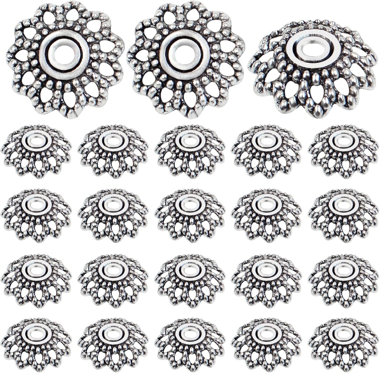 200pcs 12mm Flower Filigree Bead Caps Alloy Spacer Beads Caps Flower End Caps Loose Beads for Bracelet Necklace DIY Jewelry Making Crafts Supplies