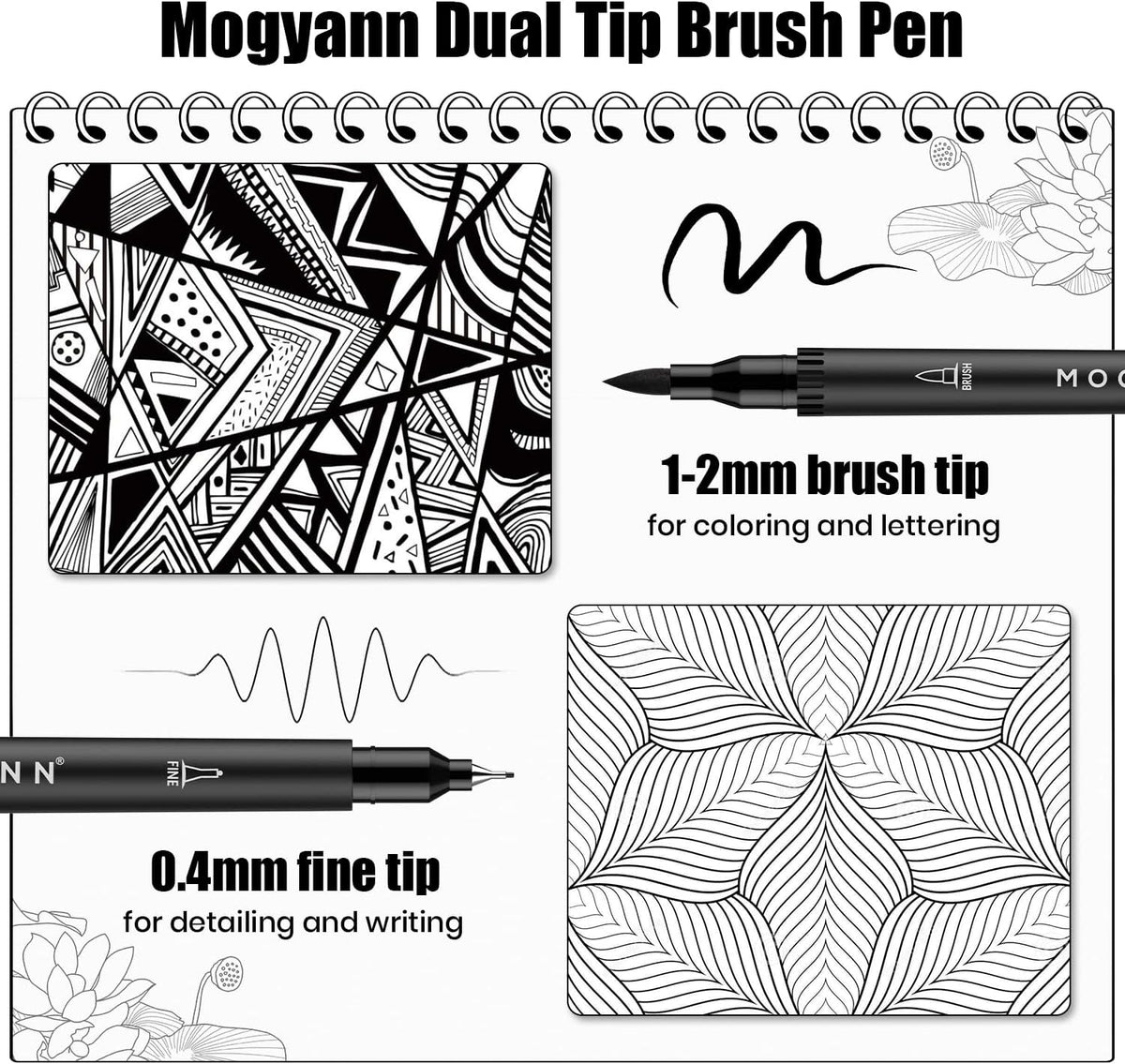 HENDEVL  Drawing Pens, 12 Pack Dual Brush Pens Black Markers for Art Drawing Sketching