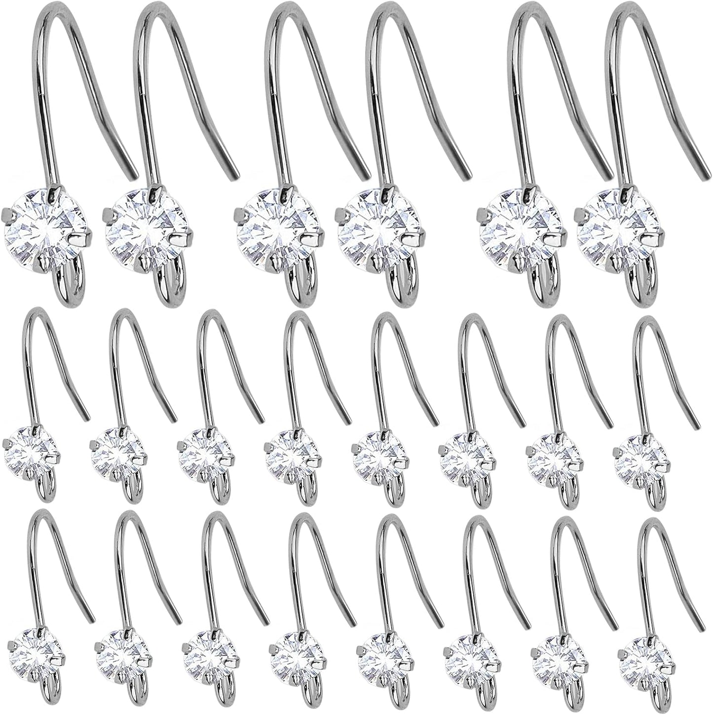 30pcs 3 Colors French Diamonds Earring Hooks Brass Ear Wire Fish Hook Earrings Hypo-allergenic Elegant Dangle Earrings for DIY Jewelry Crafts Making Wedding Prom