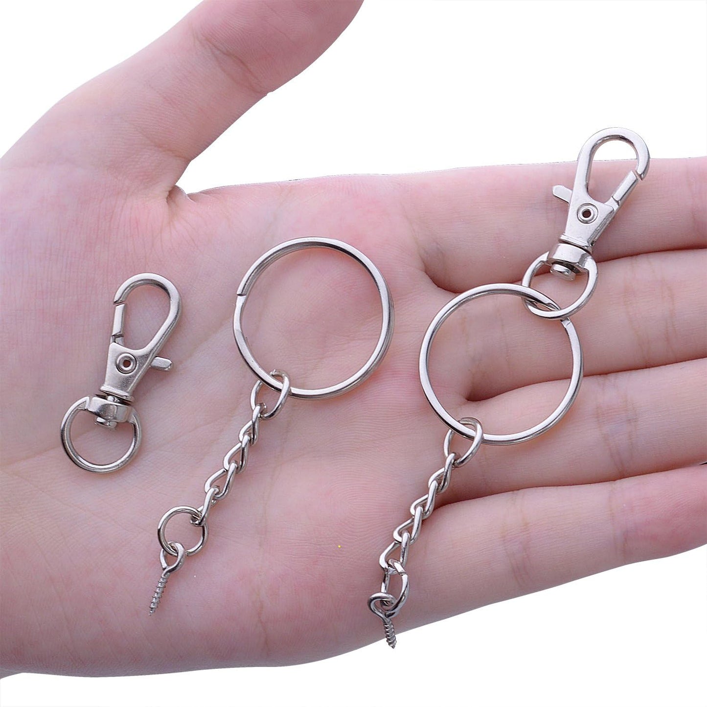 50 Pieces Metal Swivel Clasps Lanyard Snap Hook Lobster Claw Clasp and Key Rings Keychain with 11mm Screw Eye Pins