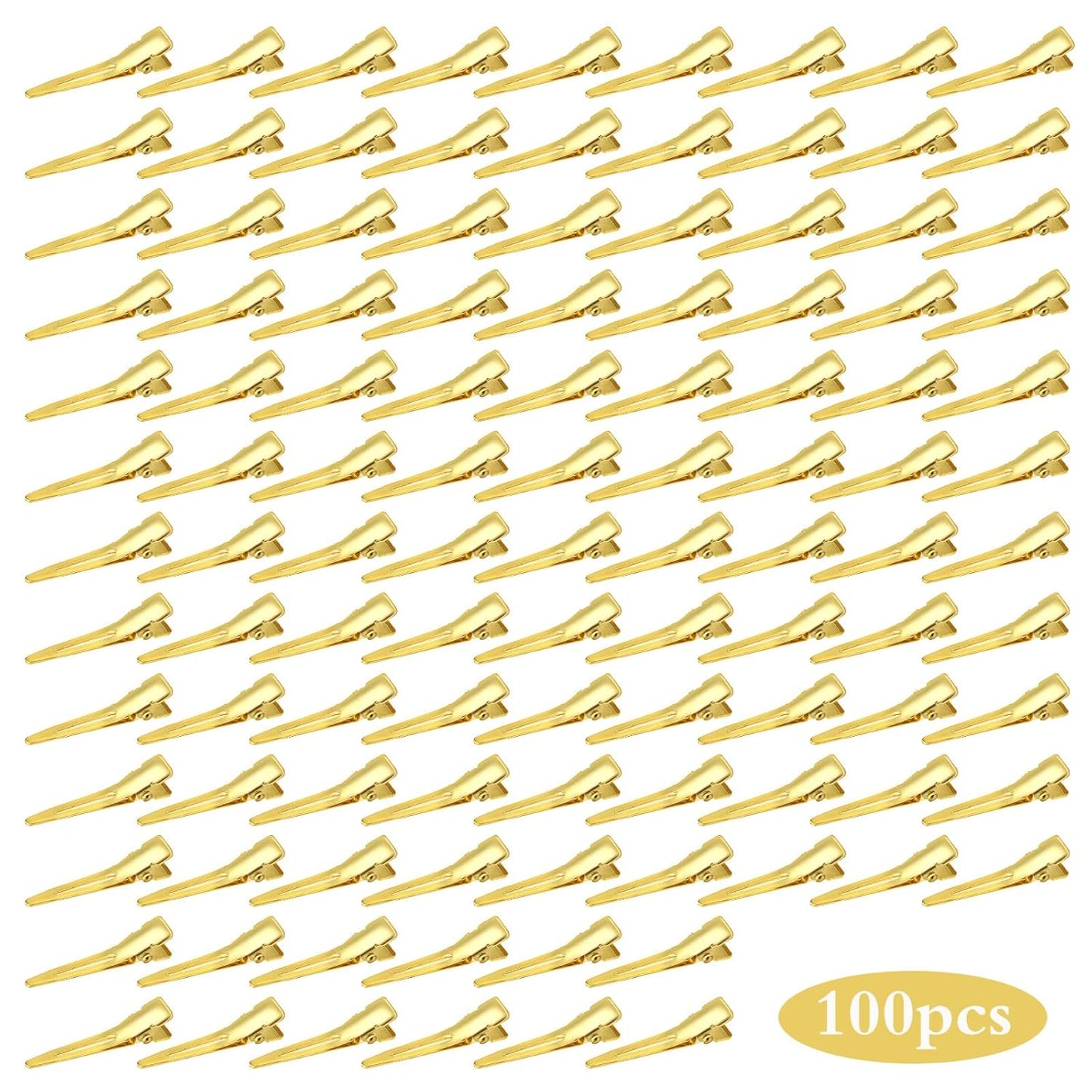 100pcs 1.4 Inches (3.5 cm) Golden Single Prong Curl Clips Metal Alligator Hairpins Clips Sectioning Hair Clips Hair Accessories for Hair Extensions Styling