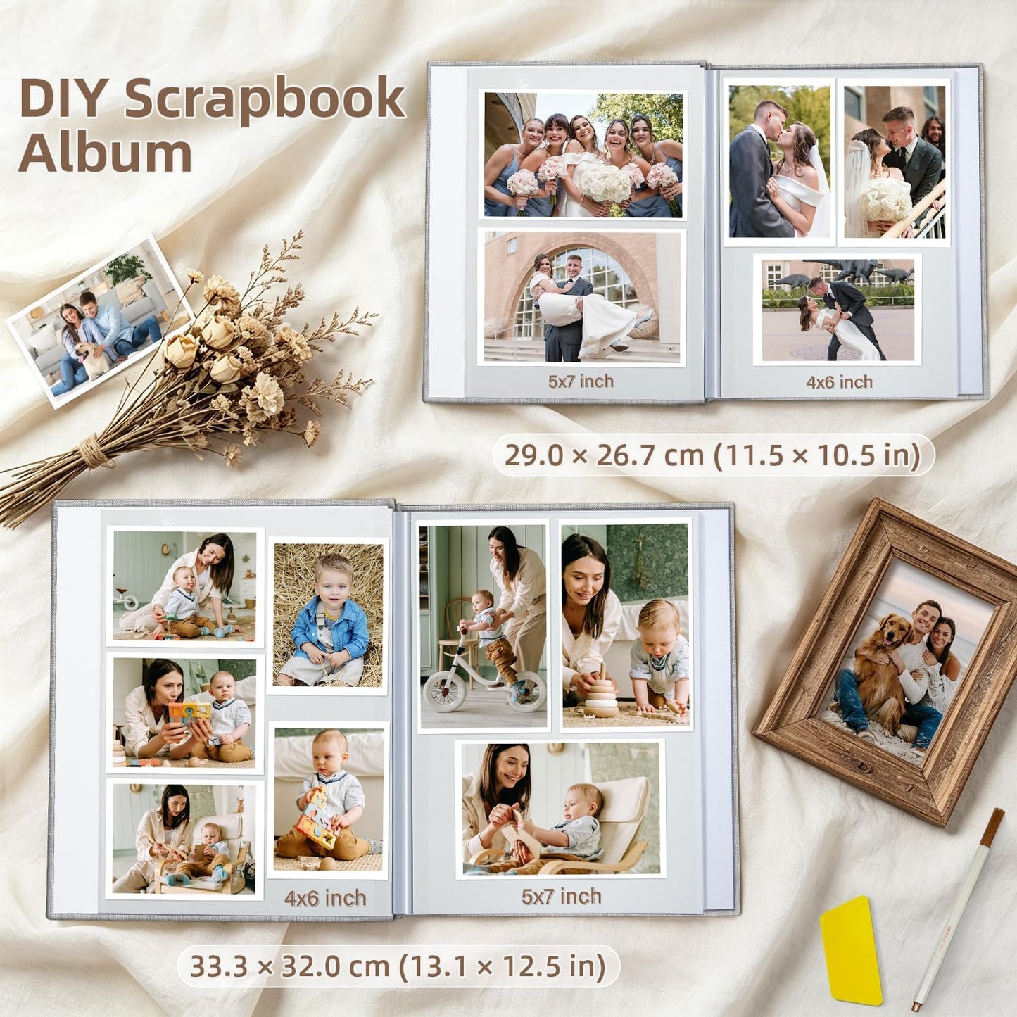 HENDEVL Photo Album Self Adhesive Scrapbook Album for 4x6 5x7 8x10 Pictures DIY Photo Book as Scrapbooking Supplies Kits, Birthday Gifts for Women Mom Wedding Baby Family Travel