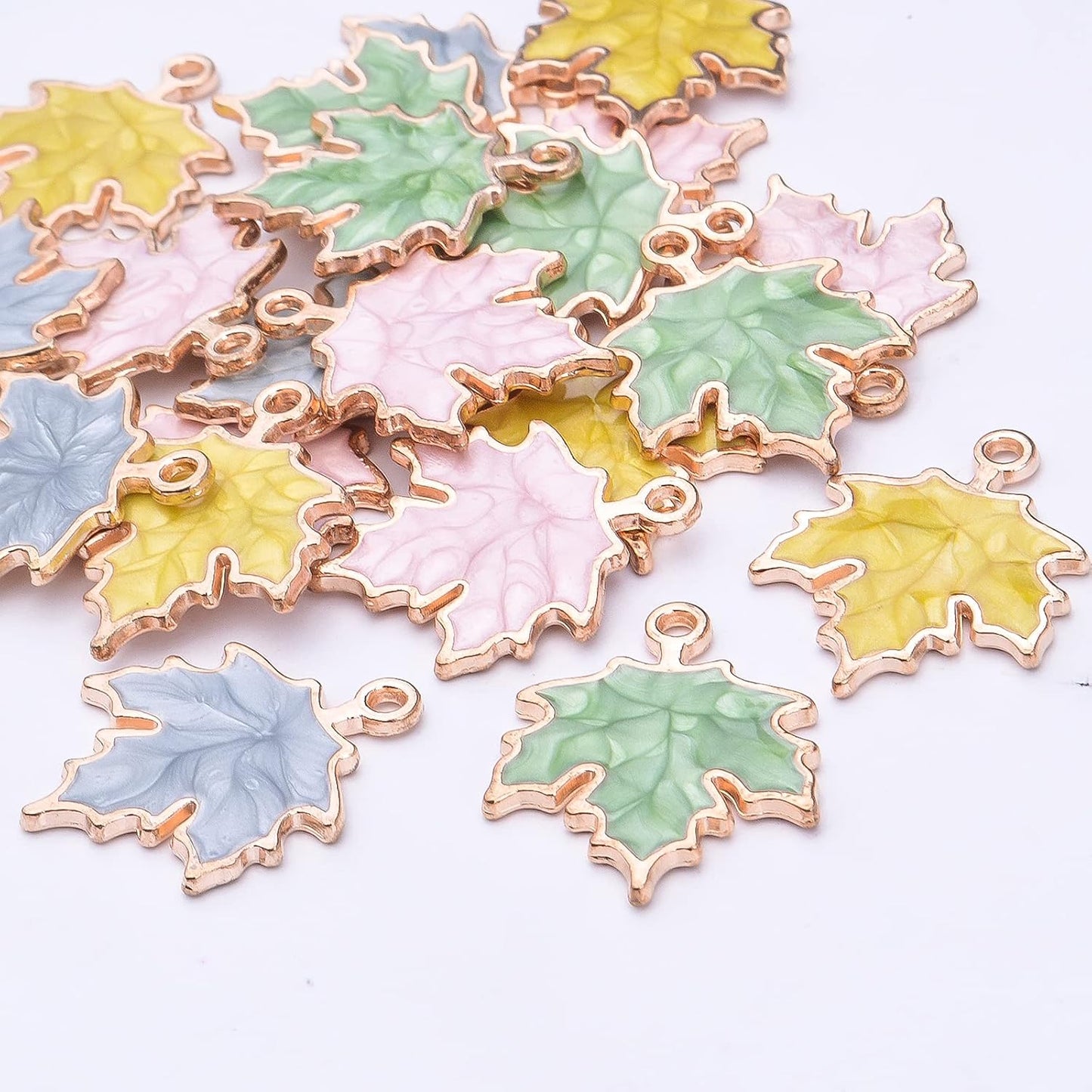 24pcs 4 Colors Maple Leaf Charms Alloy Autumn Fall Leaves Pendants Harvest Tree Leaves Charms Jewelry Making Accessories for DIY Earring Bracelet Necklace Craft Supplies