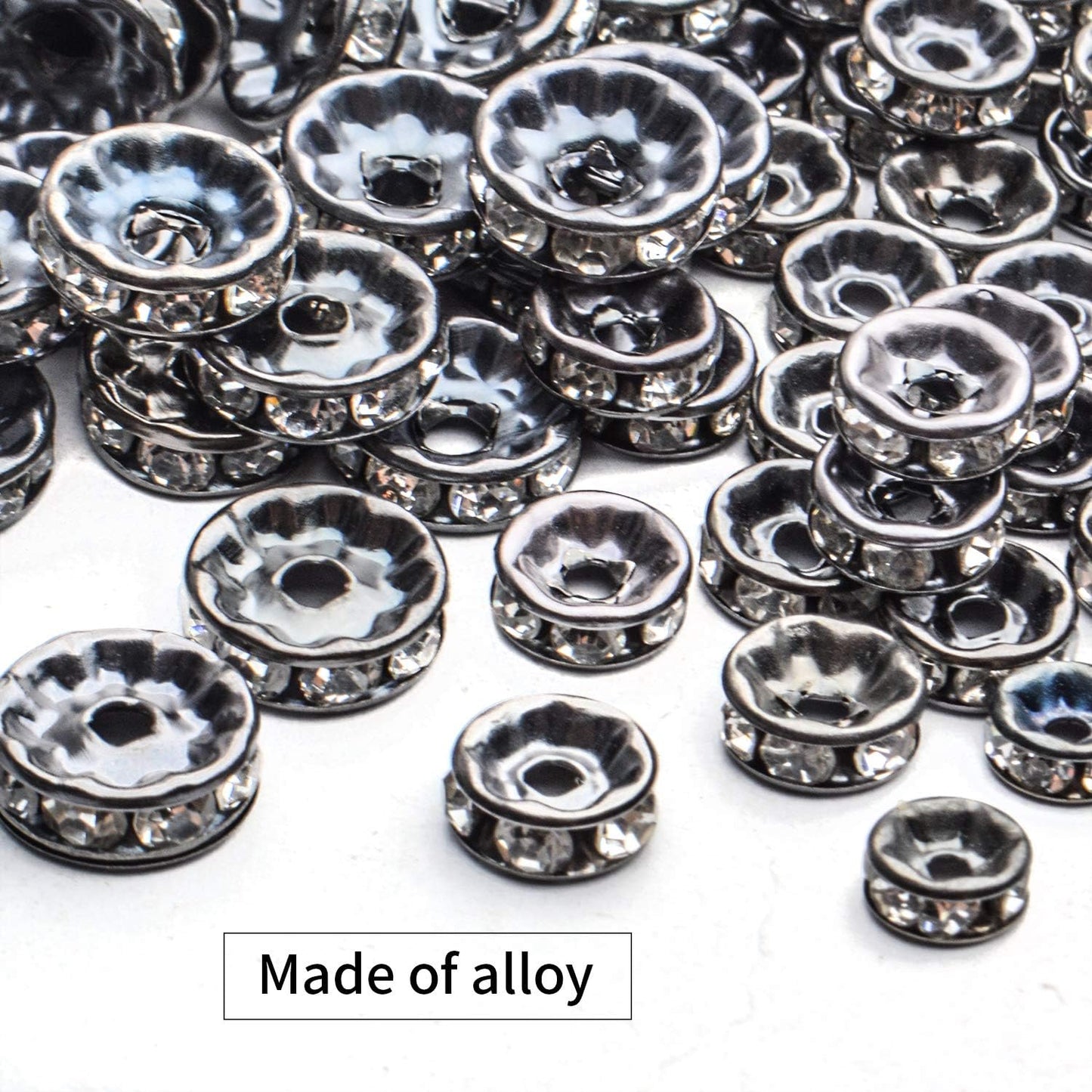 Crystal Spacer Beads,400pcs Gun-Black Rhinestone Beads Alloy Rondelle Loose Beads Craft Accessories for DIY Jewelry Bracelet Necklace Making,6mm/8mm/10mm