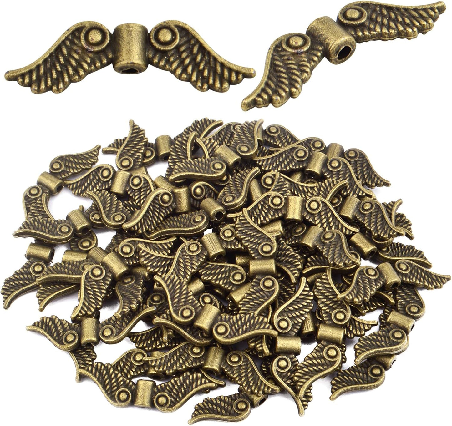60pcs Tibetan Style Angel Wing Spacer Beads Alloy Small Hole Wing Loose Spacer Charm Beads Accessories for DIY Bracelet Necklace Earrings Jewelry Making, Bright Silver