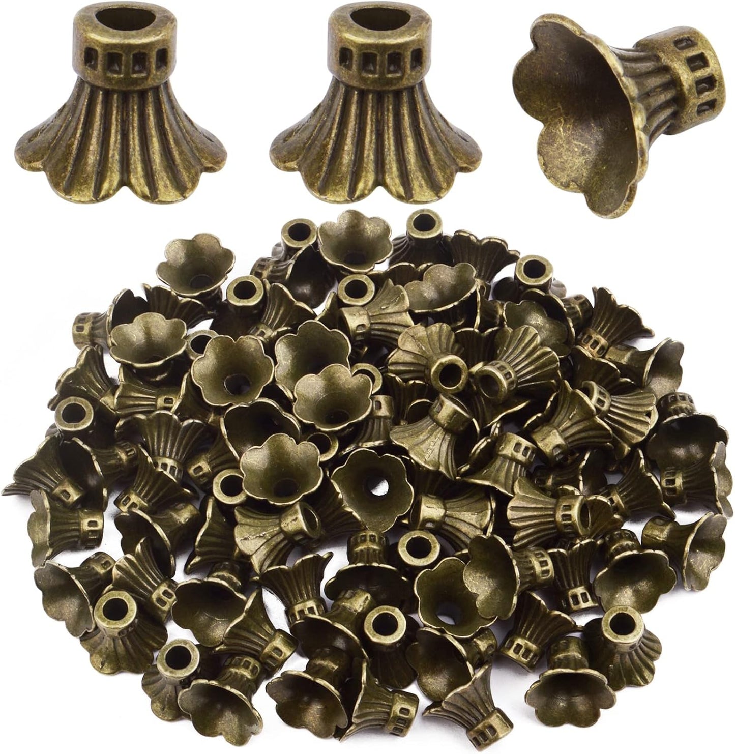 100pcs Flower Bead Caps Tibetan Style Alloy Tassel End Caps Loose Spacer Beads for Jewelry DIY Earrings Bracelet Crafts Making Accessory