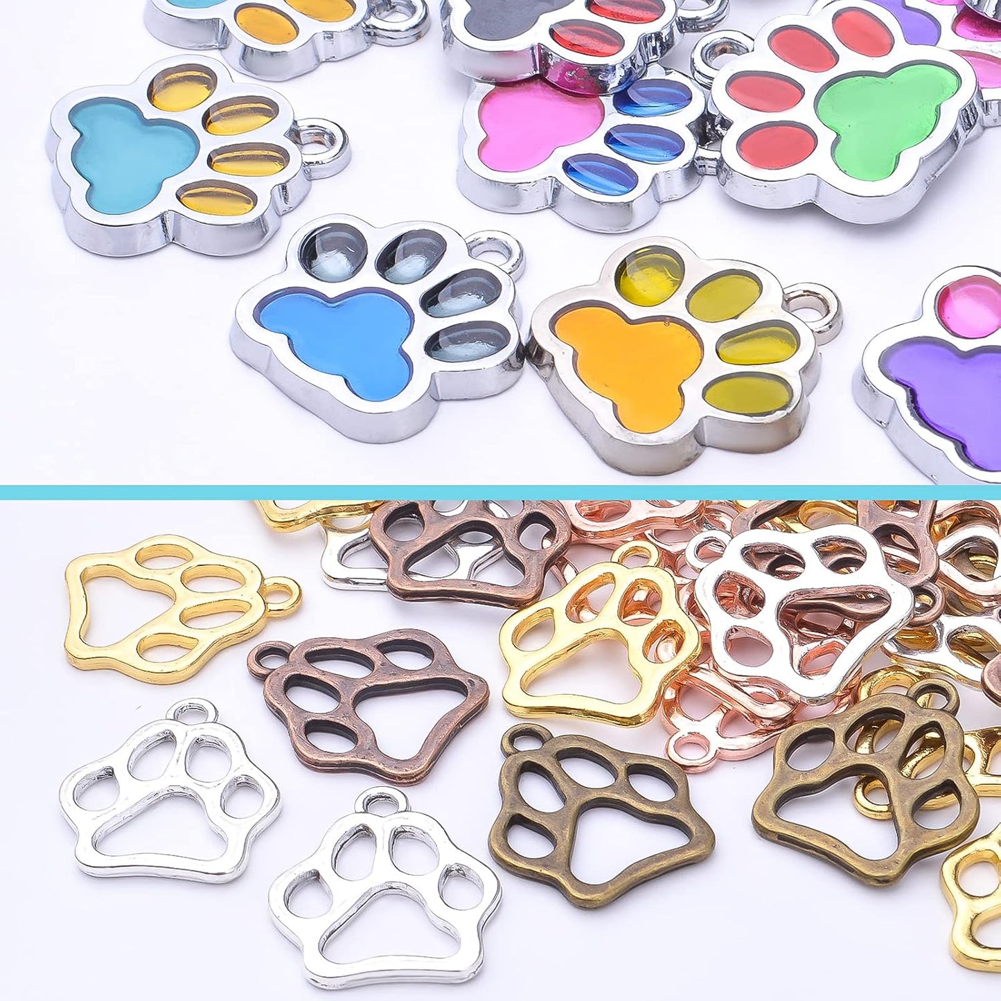 66pcs Animal Cat Dog Paw Charms Enamel Paw Footprint Pendants Cute Hollow Paw Bead Charms Jewelry Making Supplies for DIY Necklace Bracelet Earrings Handmade Decoration