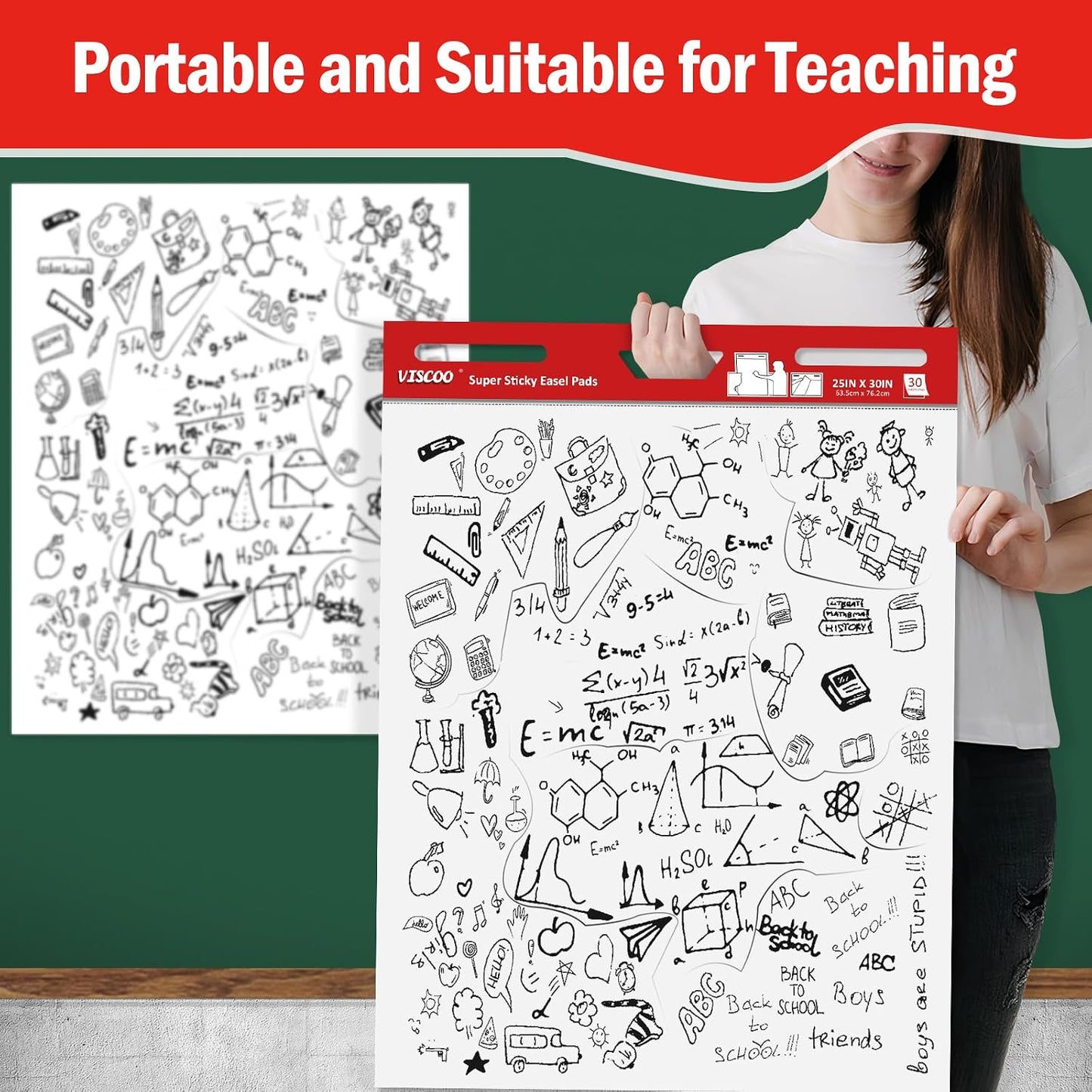 Aylifu Thickened Sticky Easel Pad, 25 x 30 Inches Large Chart Paper for Teachers,Self Stick Paper for White Board, Anchor Chart Paper, with Sticky Note, 300 Sheets/10 Pads