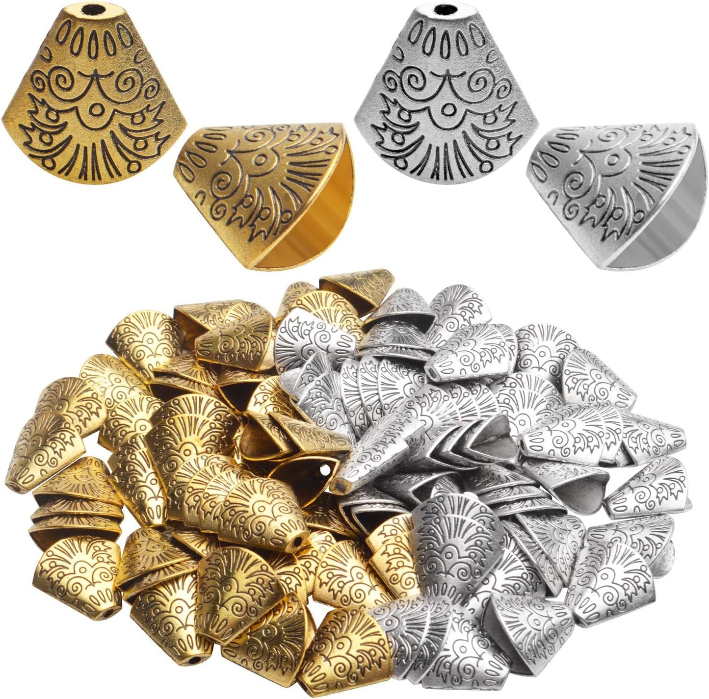Bead Caps Making, 100pcs Tibetan Style Trumpet Bead Caps Antique Bead Cone Caps Alloy Bead End Caps Tassel End Cap for Bracelet Necklace Earring Jewelry Making Crafts