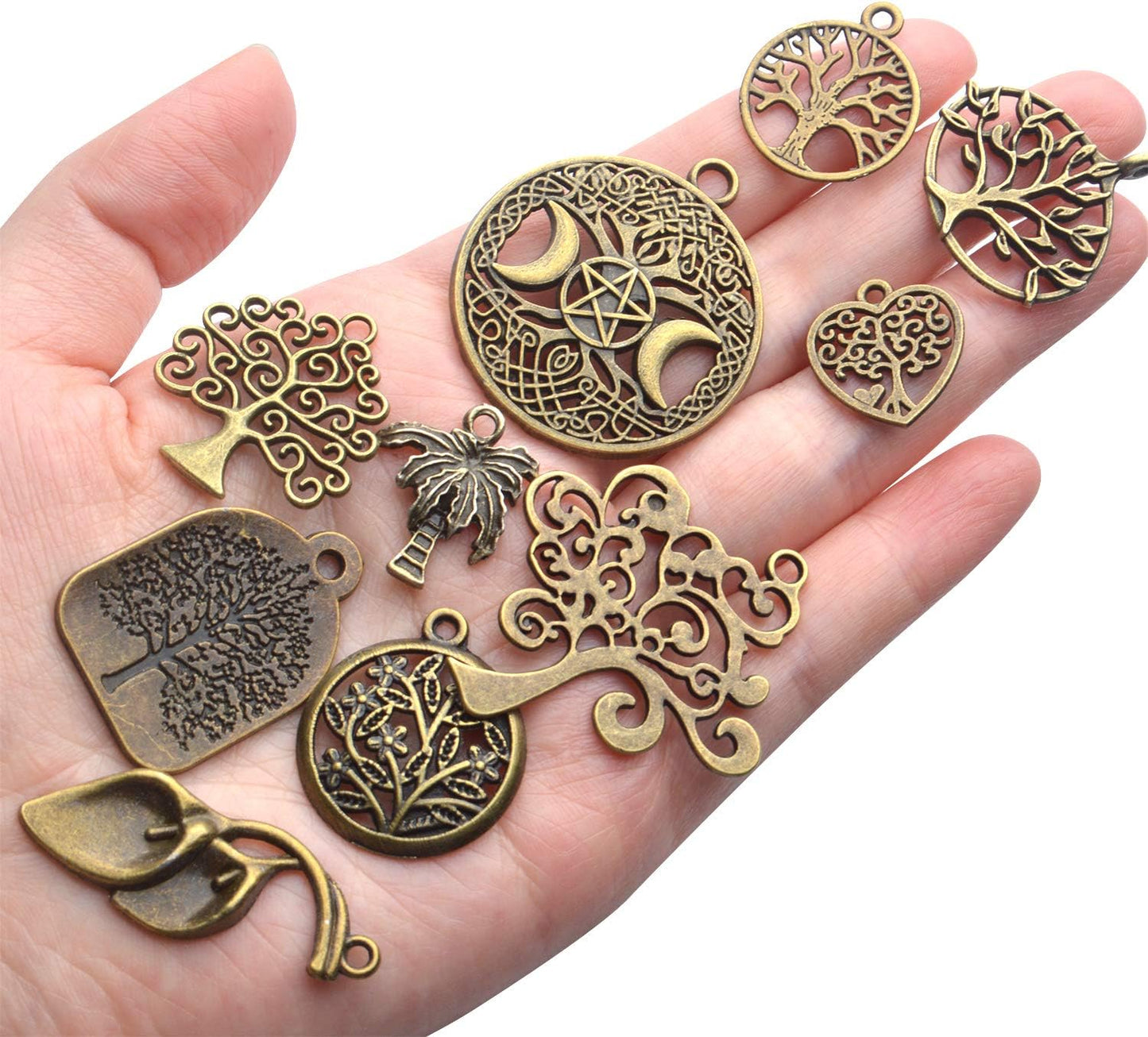 Tree of Life Charms,100 Gram Craft Supplies Antique Bronze Tree of Life Pendants Mixed Tibetan Tree Beads Charms Jewelry Findings for DIY Necklace Bracelet Earring