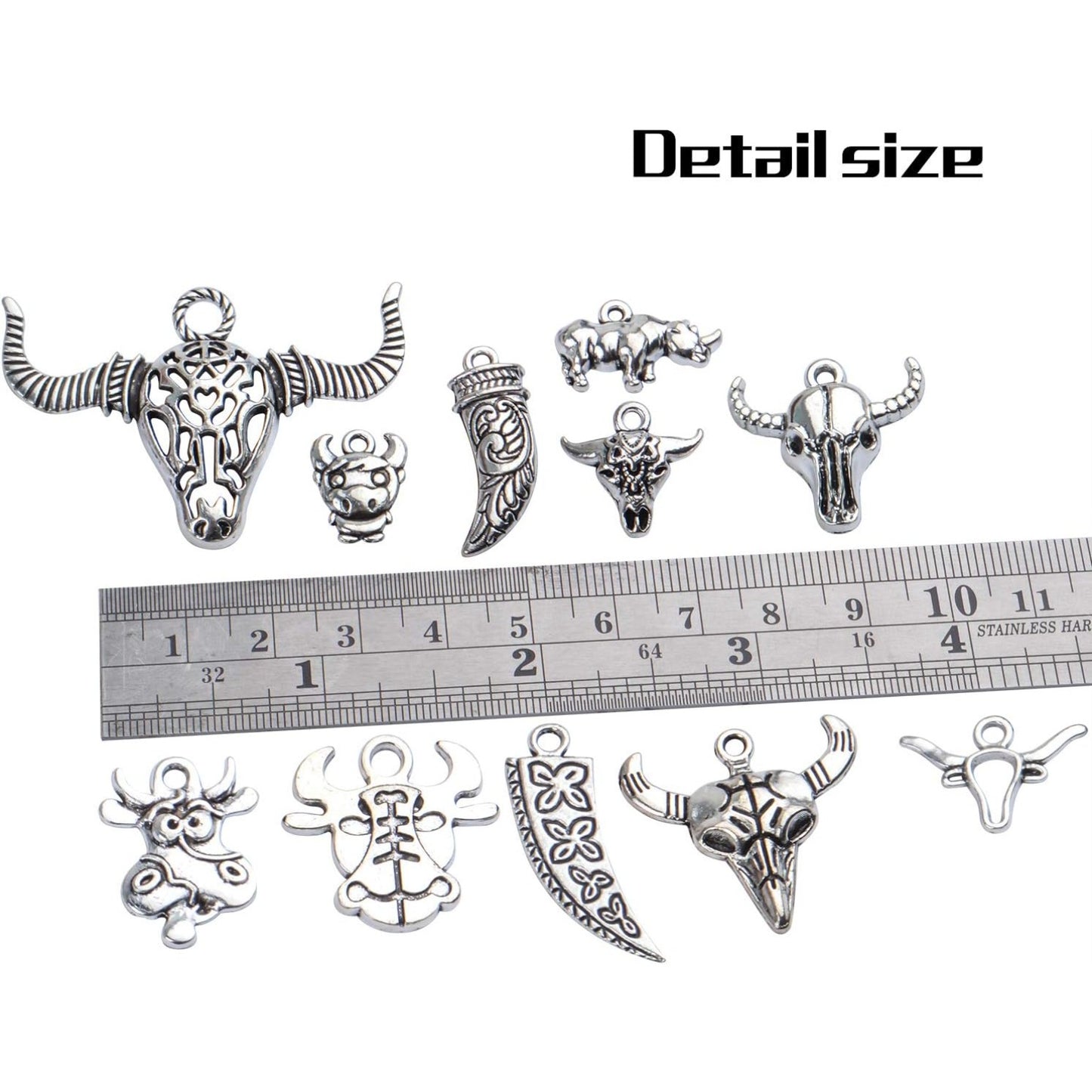 Cow Charms Bulk,100g (40-60pcs) Antique Silver Cow Pendant Vintage Alloy Cattle Charms for DIY Necklace Bracelet Keyring Craft
