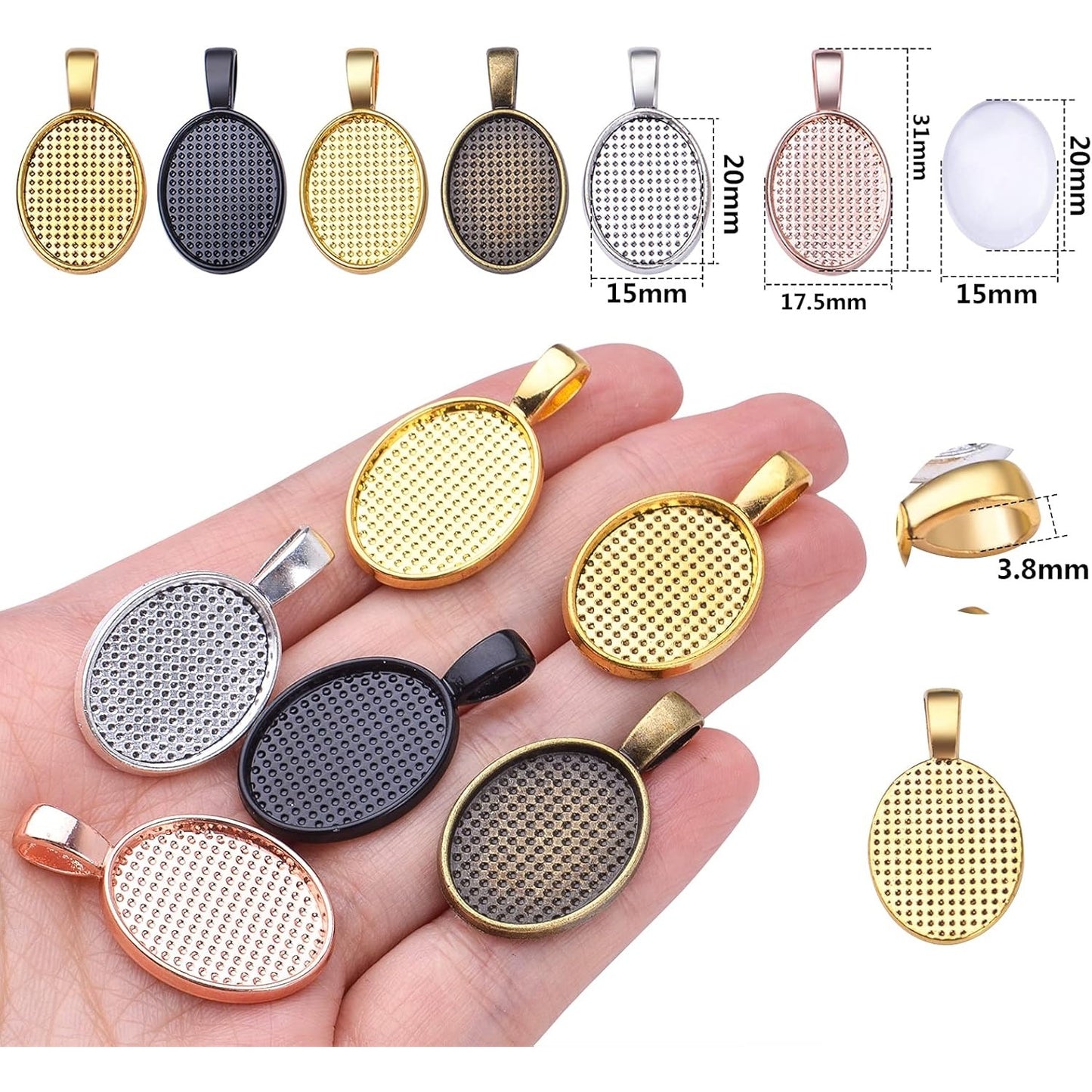48pcs Bezel Pendant Blanks Set, 24pcs 6 Colors Oval Pendant Trays Bezel Blanks with 24pcs Glass Cabochons Clear Dome Tiles for DIY Bracelet Necklace Jewelry Crafts Making