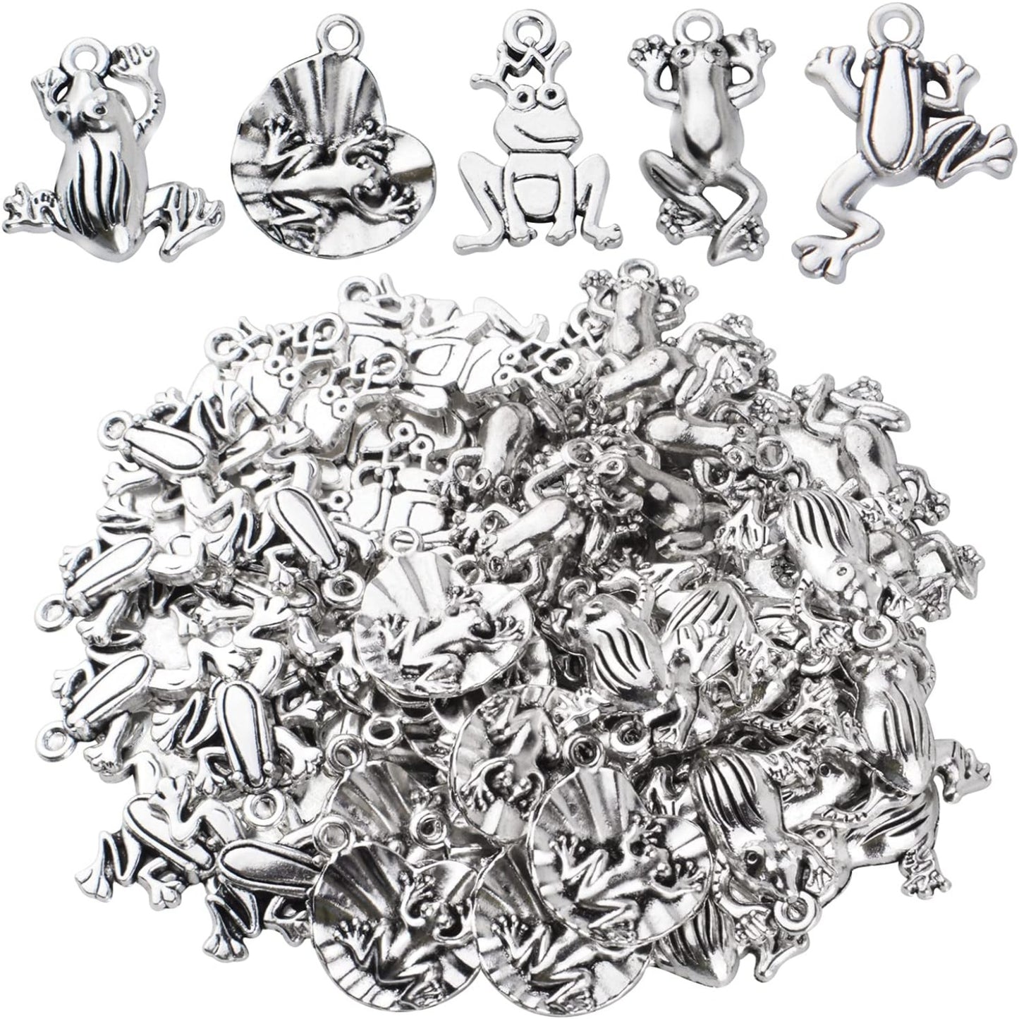 60pcs Antique Silver Plated Frog Charms Pendants Alloy Animal Pendant Charms Craft Supplies for DIY Earrings Necklace Bracelet Jewelry Making, 5 Styles
