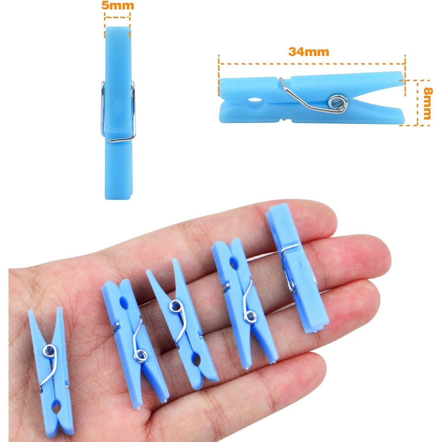 100 Pieces Blue Plastic Photo Clips Mini Utility Paper Clip Clothespins Peg Pin Clips for Hanging Pictures Arts Crafts, 3.4 cm x 0.5 cm