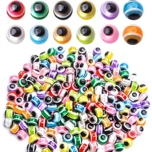 Evil Eye Beads,200pcs Mixed Evil Eye Spacer Beads Round Resin Beads Bulk for Bracelets Necklace Jewelry Making,1.6mm Hole