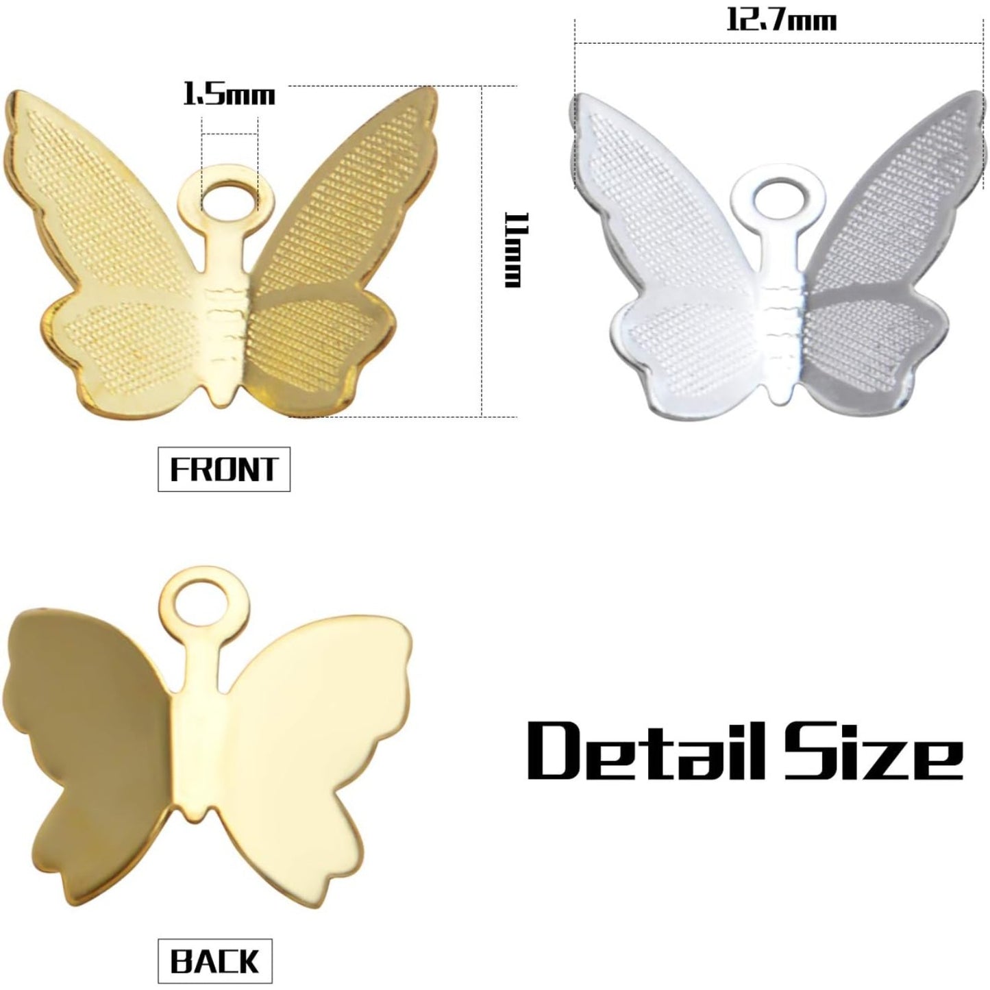 Butterfly Pendant Charms, 200 Pcs Mini Butterfly Charms Brass Butterfly Insect Pendant Craft Supplies Jewelry Findings Accessory for DIY Necklace Bracelet, Golden and Silver, 12.7x11mm
