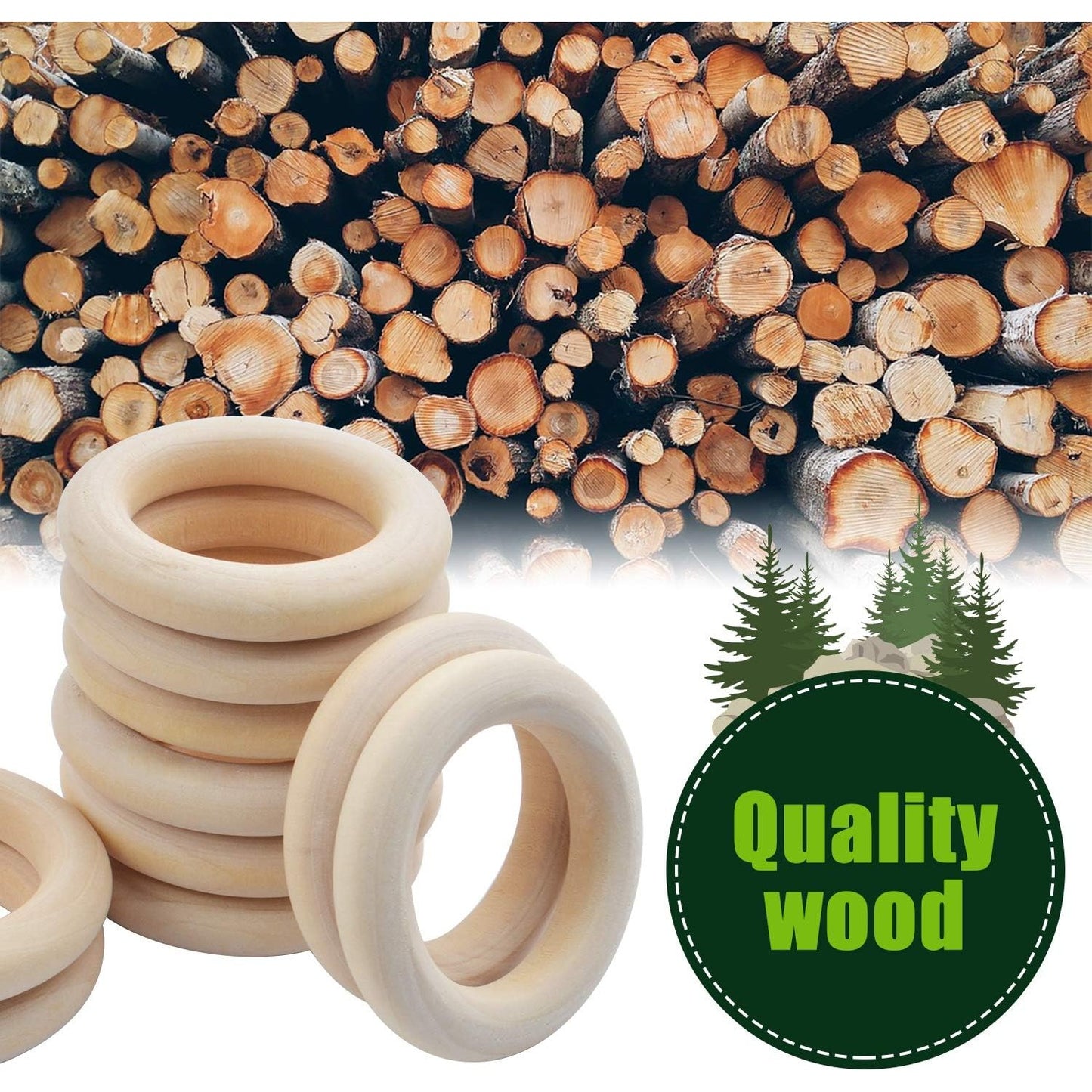 20Pcs Natural Wood Rings Wooden Hoop with 50Pcs Unfinished Wood Beads Wooden Loose Beads for DIY Pendant Connectors Jewelry Making Macrame Wall Hanging Craft