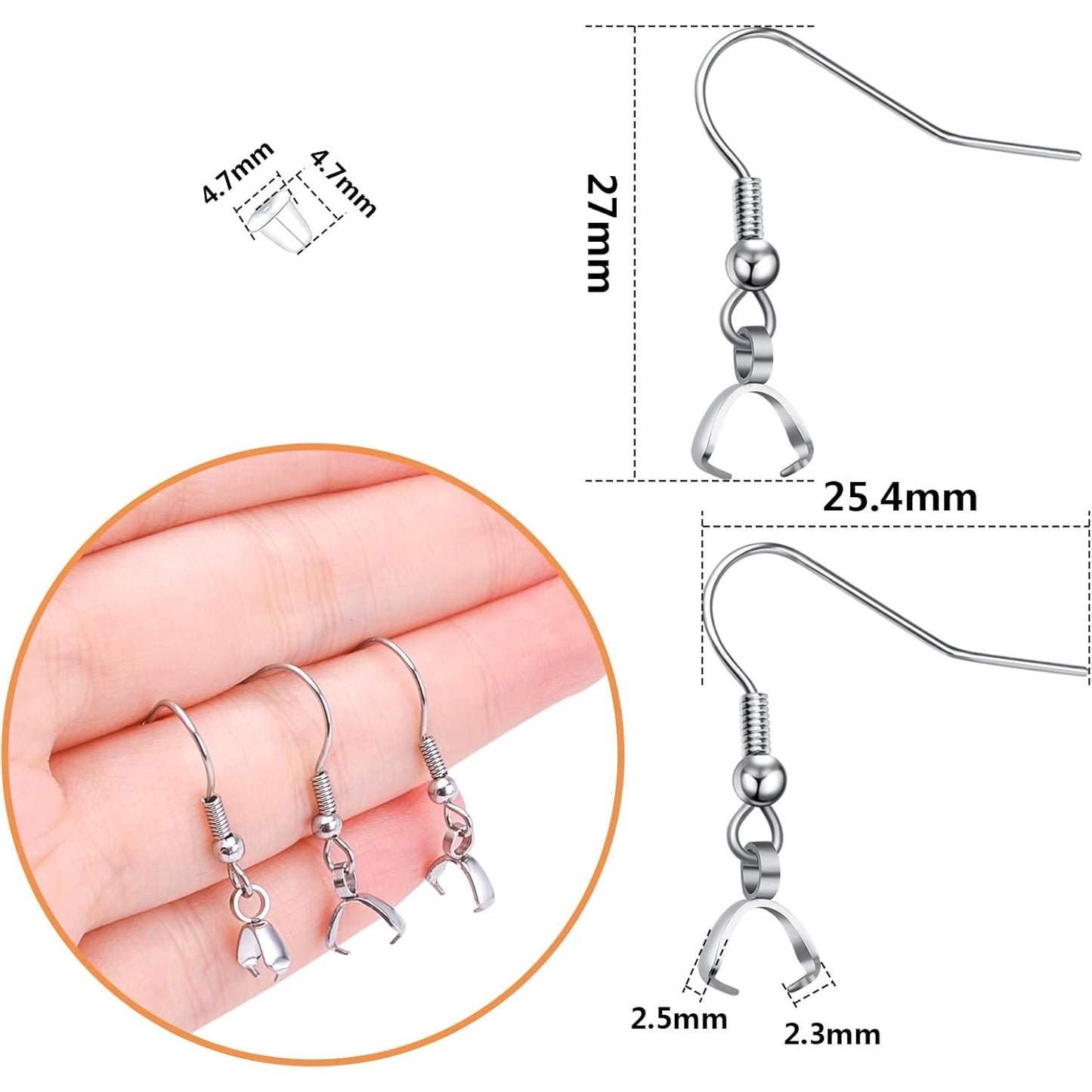 30pcs Stainless Steel Earring Hooks Ear Wire Buckle French Fish Hook Earrings with Pendant Clasp and 30pcs Silicone Bullet Earring Backs for DIY Craft Jewelry Making, Golden