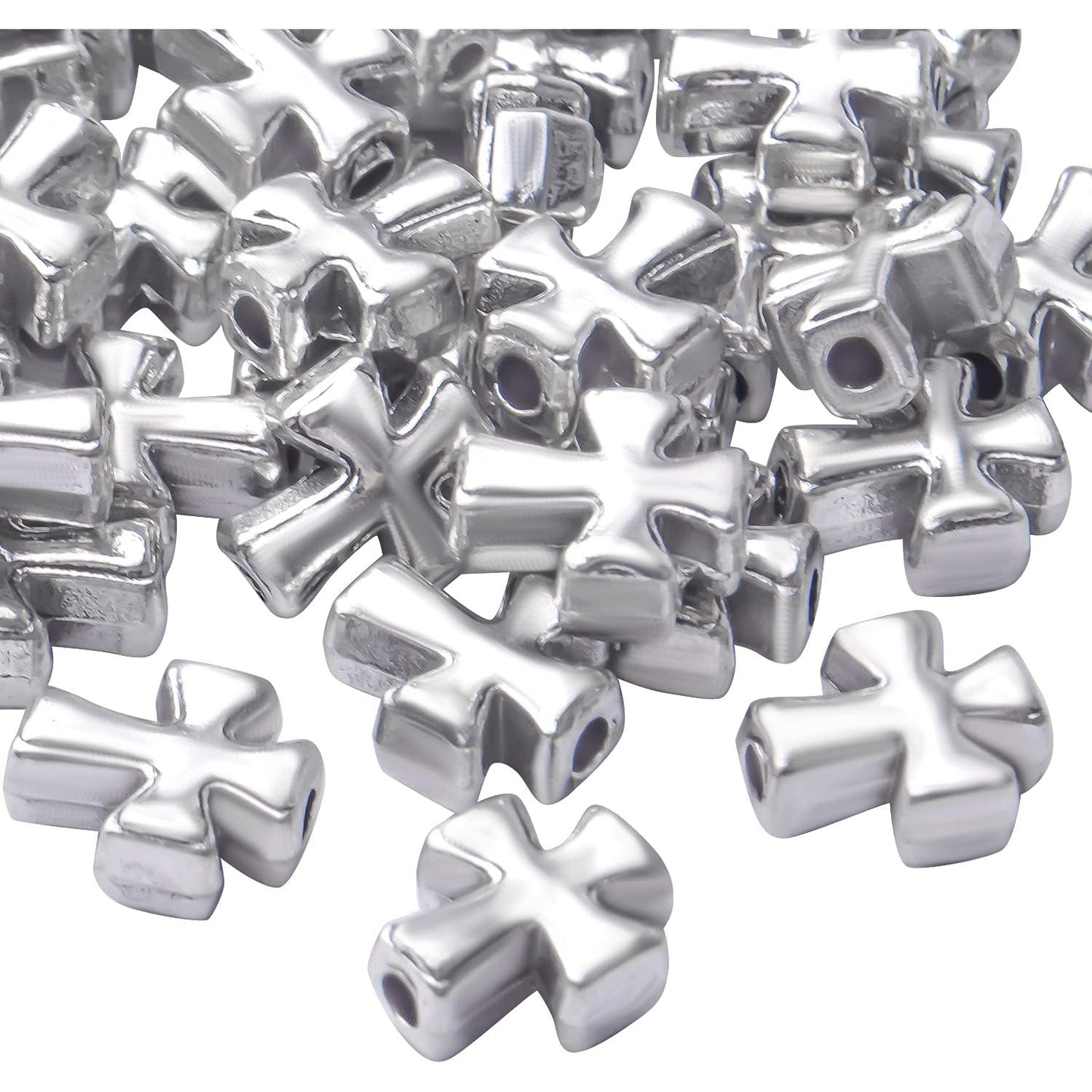 50pcs Antique Silver Cross Spacer Beads Tibetan Alloy Crucifix Cross Charm Beads for DIY Jewelry Bracelet Making,9.6mm×8.4mm