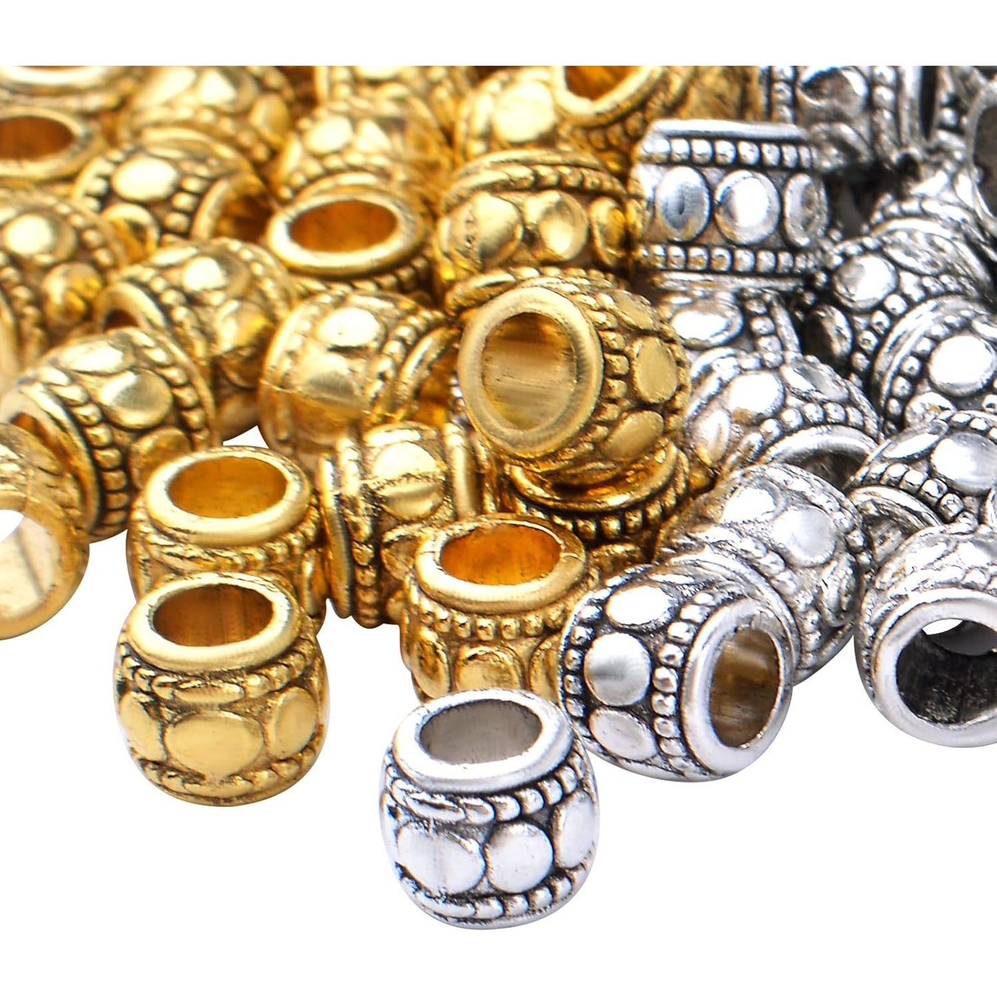 100pcs Tibetan Alloy Column Spacers Beads Vintage Barrel Beads Tube Spacers Loose Charm Beads for DIY European Bracelet Crafts Jewelry Making Findings, 7 mm x 6 mm, Hole: 3.8 mm