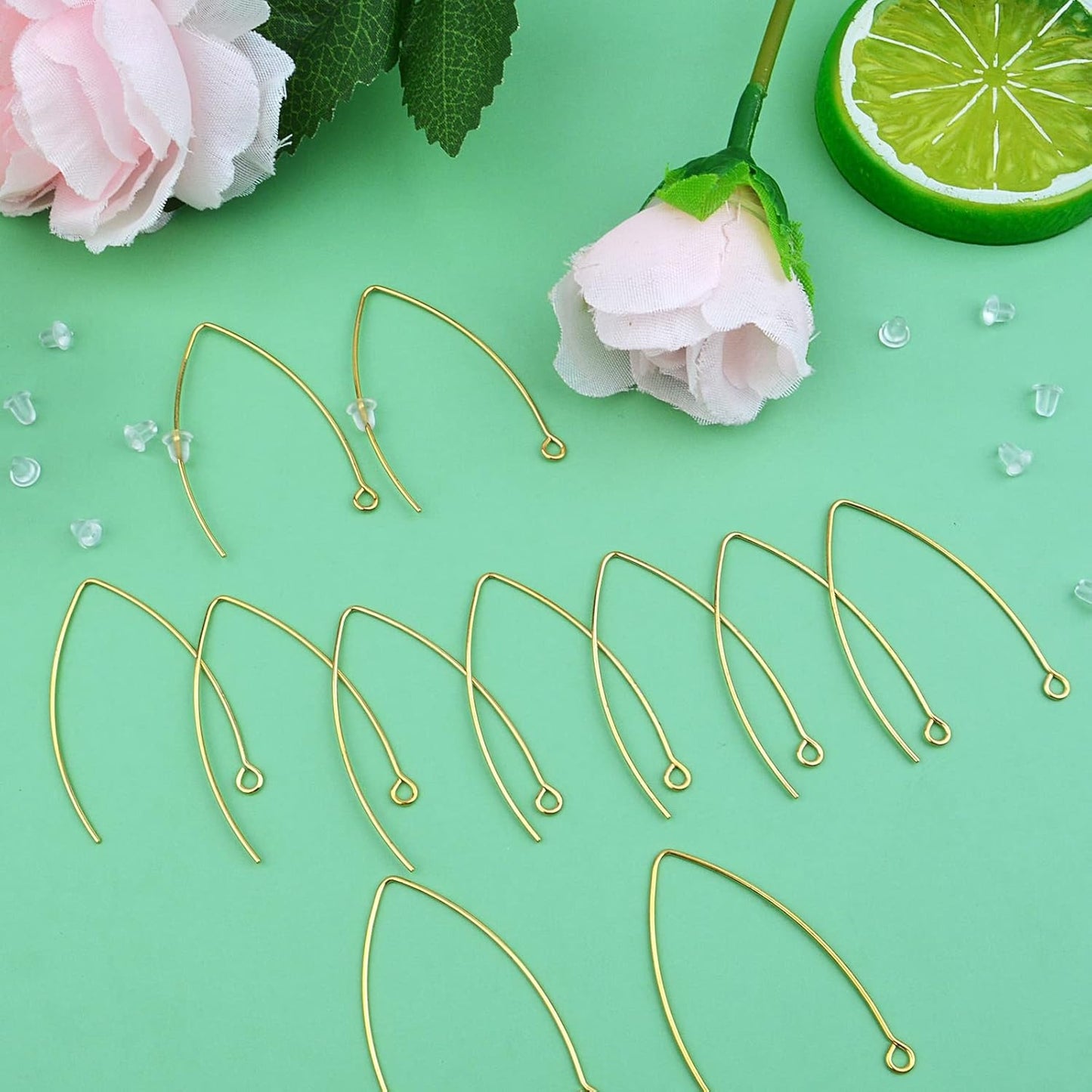 40pcs Stainless Steel Ear Wire V-Shaped Earring Hooks Hypoallergenic Earring Hooks Components and 40pcs Clear Ear Backs for DIY Dangle Earrings Jewelry Making, Silver