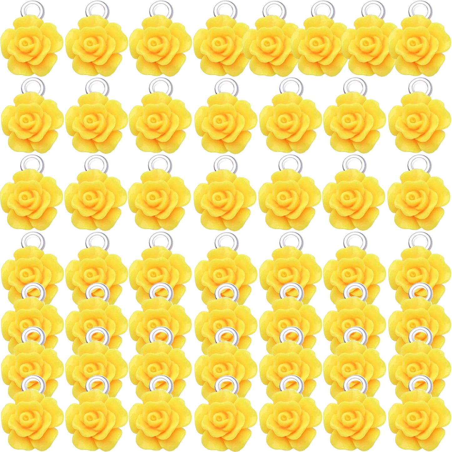 50pcs 10 mm Mixed Colors Resin Rose Flower Pendant Charms Lovely Flower Bead Charms Jewelry Making Accessories for DIY Craft Earrings Necklace Bracelet Birthday Party Favor Gifts