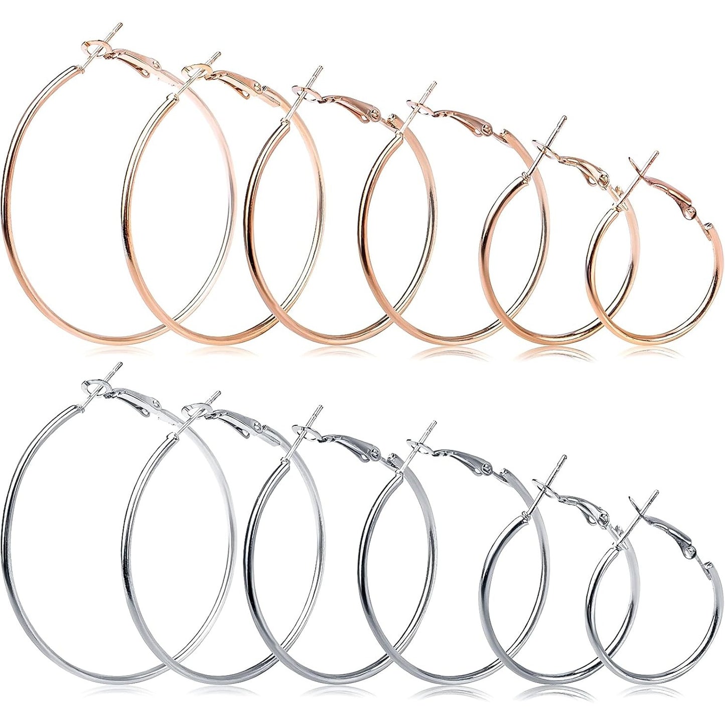 12 Pairs 6 Sizes Beading Earring Hoop Round Earrings Hypoallergenic Hoop Earrings Open Beading Hoop Earring Findings for DIY Crafts Gift Wedding Party Festival Favor(Gold, Silver)