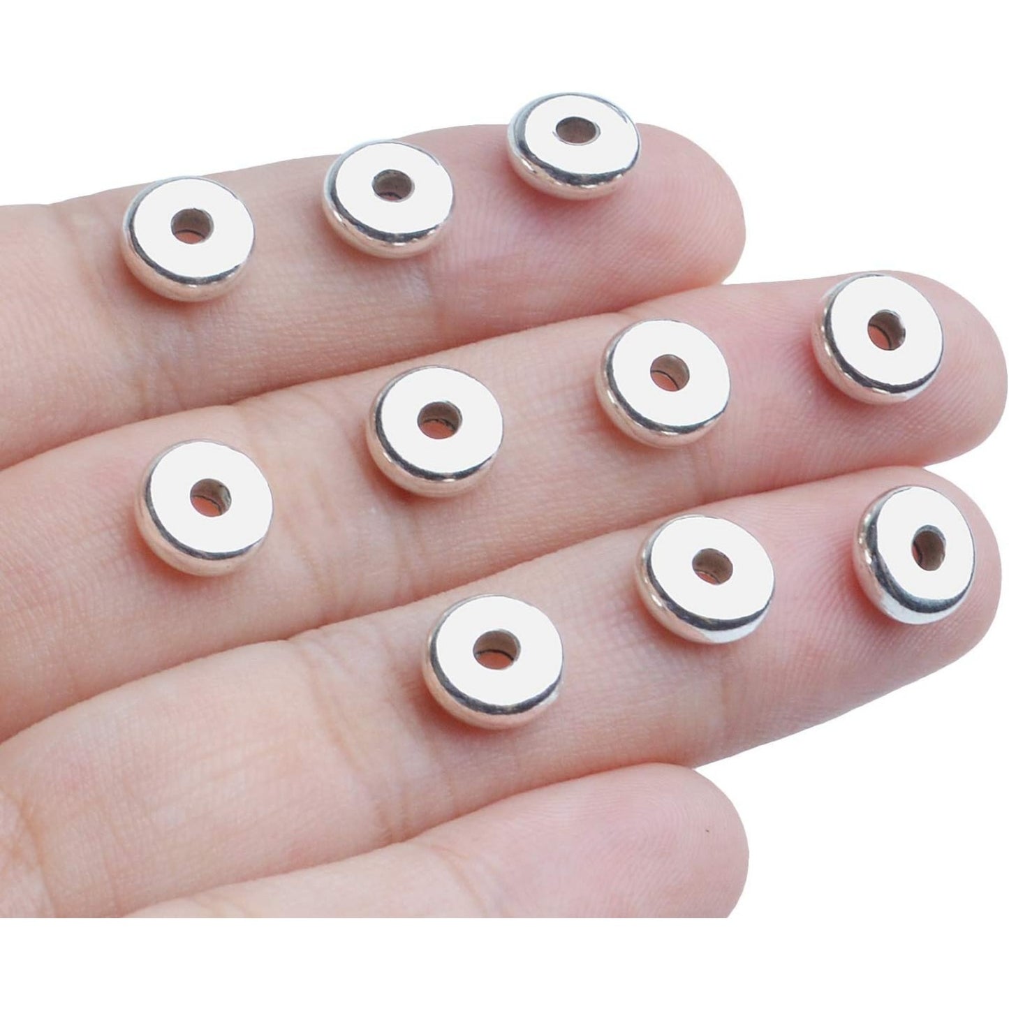 200pcs 8mm Flat Round Rondelle Spacer Beads Disc Spacers Loose Beads Jewelry Metal Spacers for DIY Bracelet Necklace Crafts, Silver