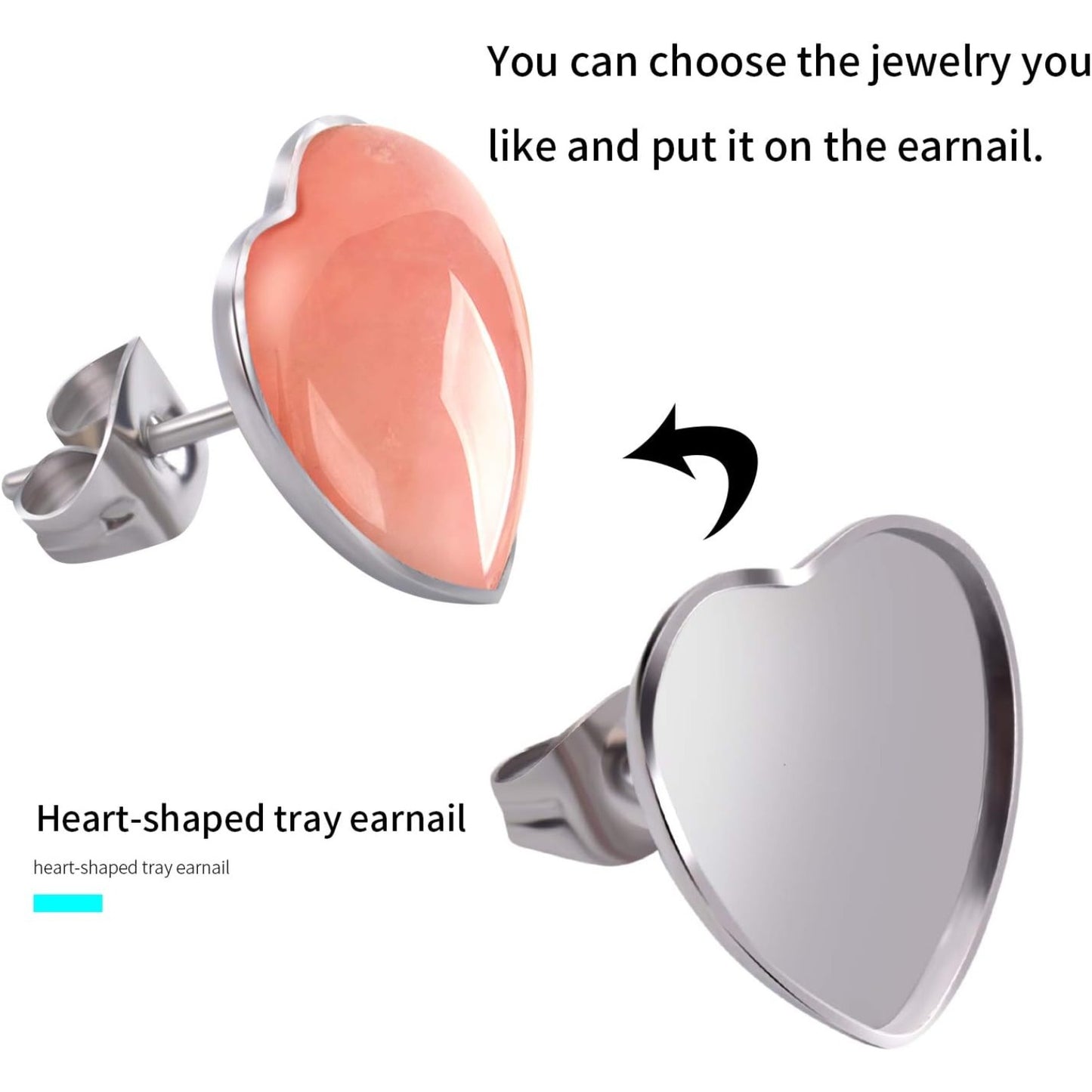 Earring Cabochon Settings, 40 Pieces Cabochon Stud Earrings Blank Heart Shape Earring Bezel Tray with 40 Pieces Earring Safety Backs for Jewelry Making,Bronze