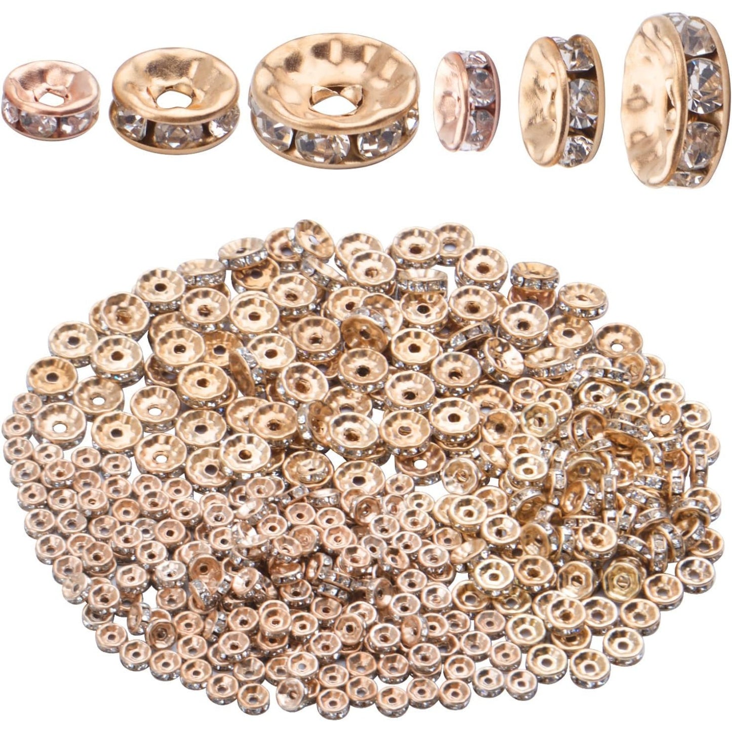 400pcs 3 Sizes Crystal Spacer Beads Round Rondelle Rhinestone Beads for Bracelets Necklaces Jewelry Making,6mm/8mm/10mm(Copper)