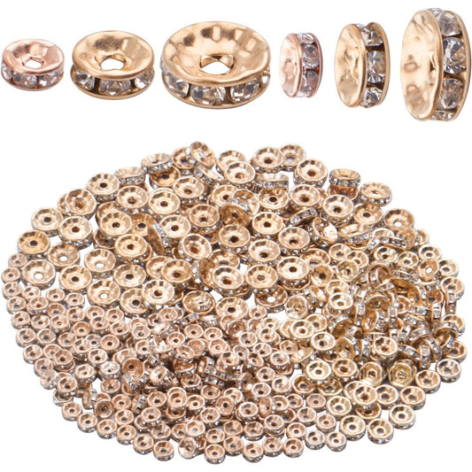 400pcs 3 Sizes Crystal Spacer Beads Round Rondelle Rhinestone Beads for Bracelets Necklaces Jewelry Making,6mm/8mm/10mm(Copper)