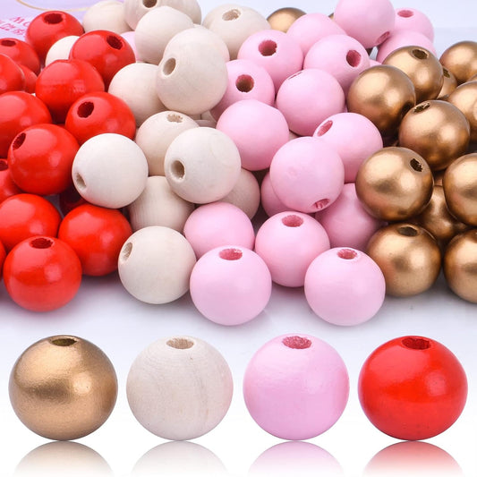 100pcs 16 mm Wood Round Beads Large Hole Natural Wooden Beads Smooth Painted Loose Spacer Beads Craft Supplies for DIY Jewelry Making Farmhouse Garland Home Decorations, 4 Colors
