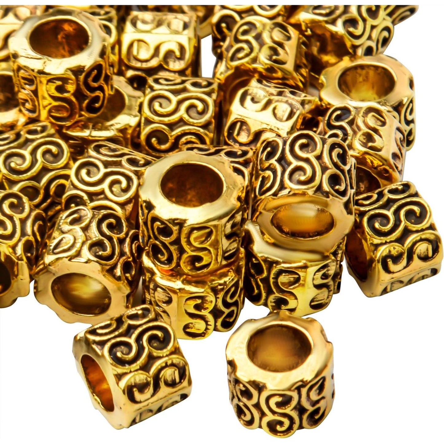 50pcs Antique Gold Alloy Large Hole Column Rondelle Jewelry Beads Tube Bead Spacers for Bracelet Necklace Jewelry Supplies (97mm, Hole:5mm)