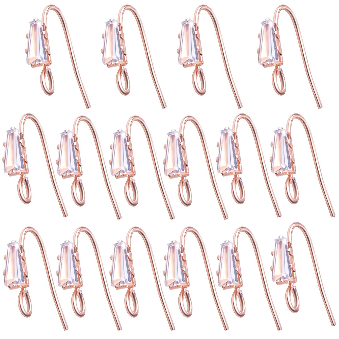 16pcs Crystal Rhinestone Earring Hooks Hypoallergenic Brass Ear Wire Hooks Cubic Zirconia French Fish Hook Earrings with Loop Hole for DIY Dangle Earrings Jewelry Making, 4 Colors