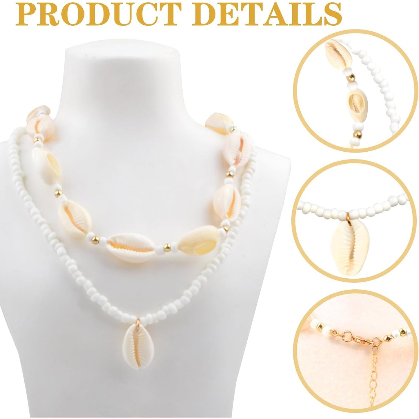 2pcs Handmade Beach Seashell Necklaces Natural Shell Rice Beads Adjustable Hawaiian Summer Boho Beach Beaded Collar Choker Necklace Jewelry for Adults Teens Women Gifts