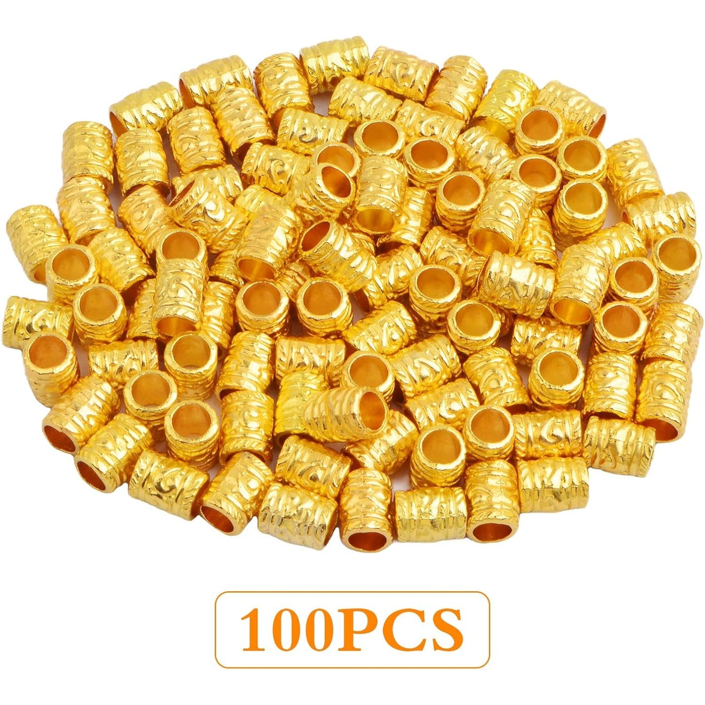 100pcs European Large Hole Tube Spacer Beads Alloy Column Barrel Loose Beads Bulk Metal Spacers Handmade Accessories for DIY Bracelet Jewelry Making Supplies Decor, Bright Golden