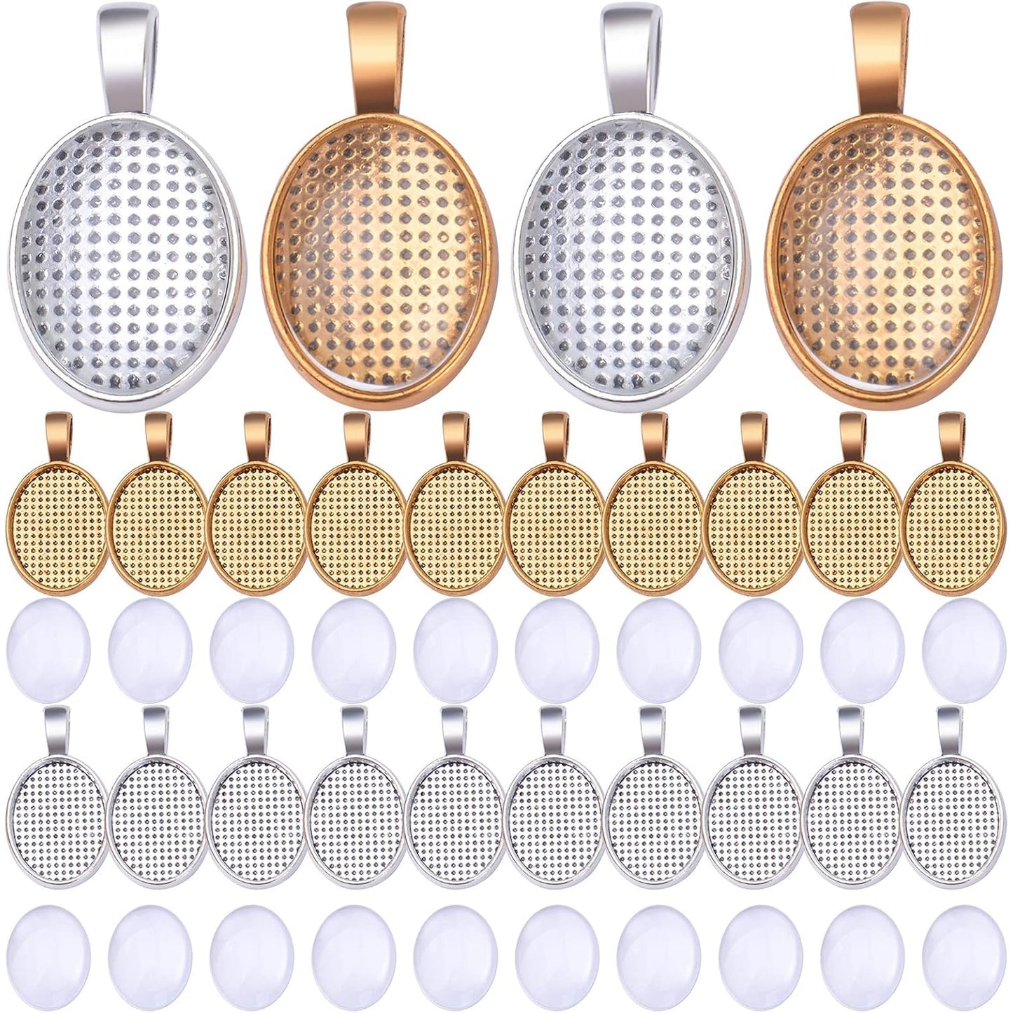 48pcs Bezel Pendant Blanks Set, 24pcs 6 Colors Oval Pendant Trays Bezel Blanks with 24pcs Glass Cabochons Clear Dome Tiles for DIY Bracelet Necklace Jewelry Crafts Making