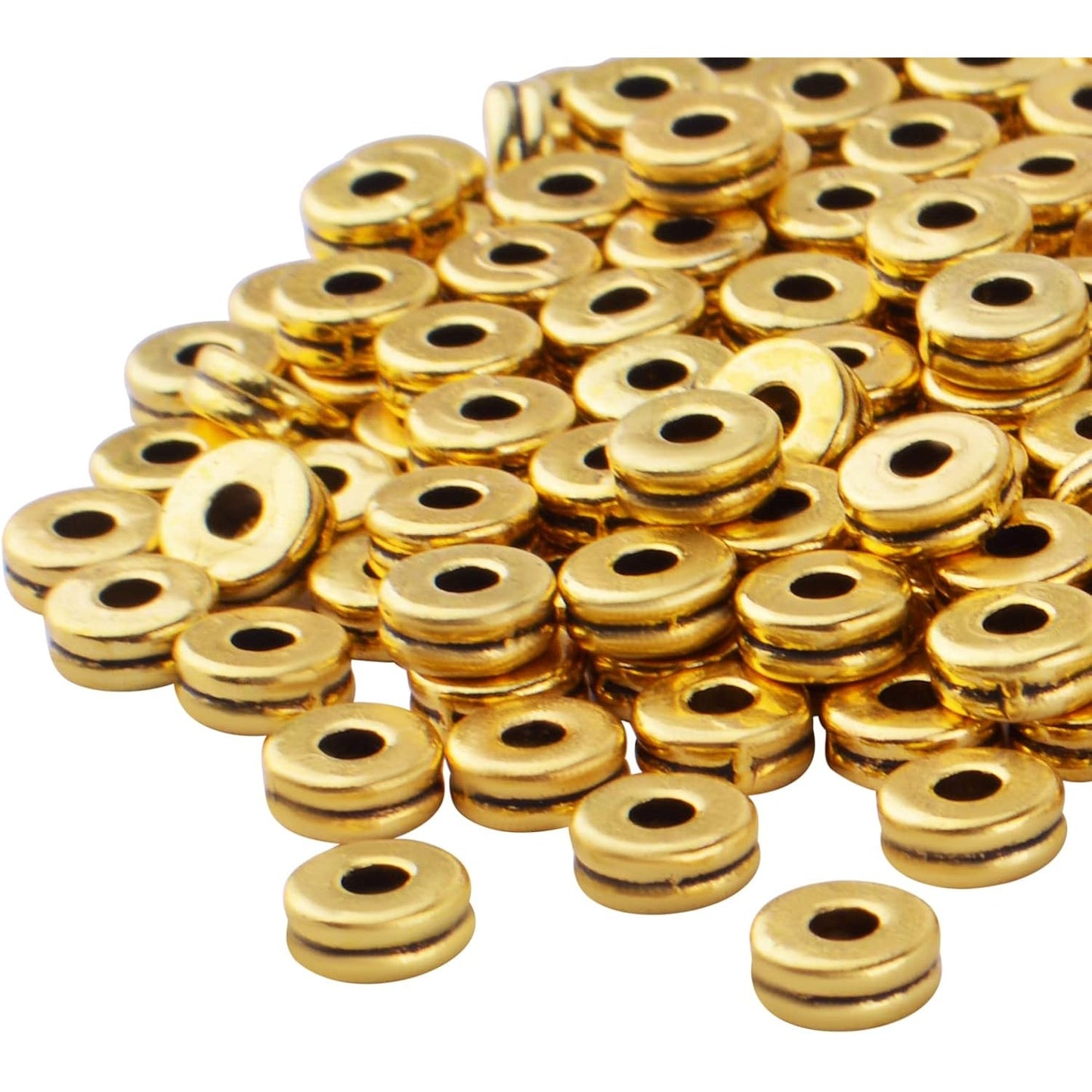 200pcs 6mm Flat Round Spacers Beads Alloy Rondelle Beads Disc Spacer Bead Loose Beads for DIY Bracelet Jewelry Crafts Making Accessory, Antique Gold