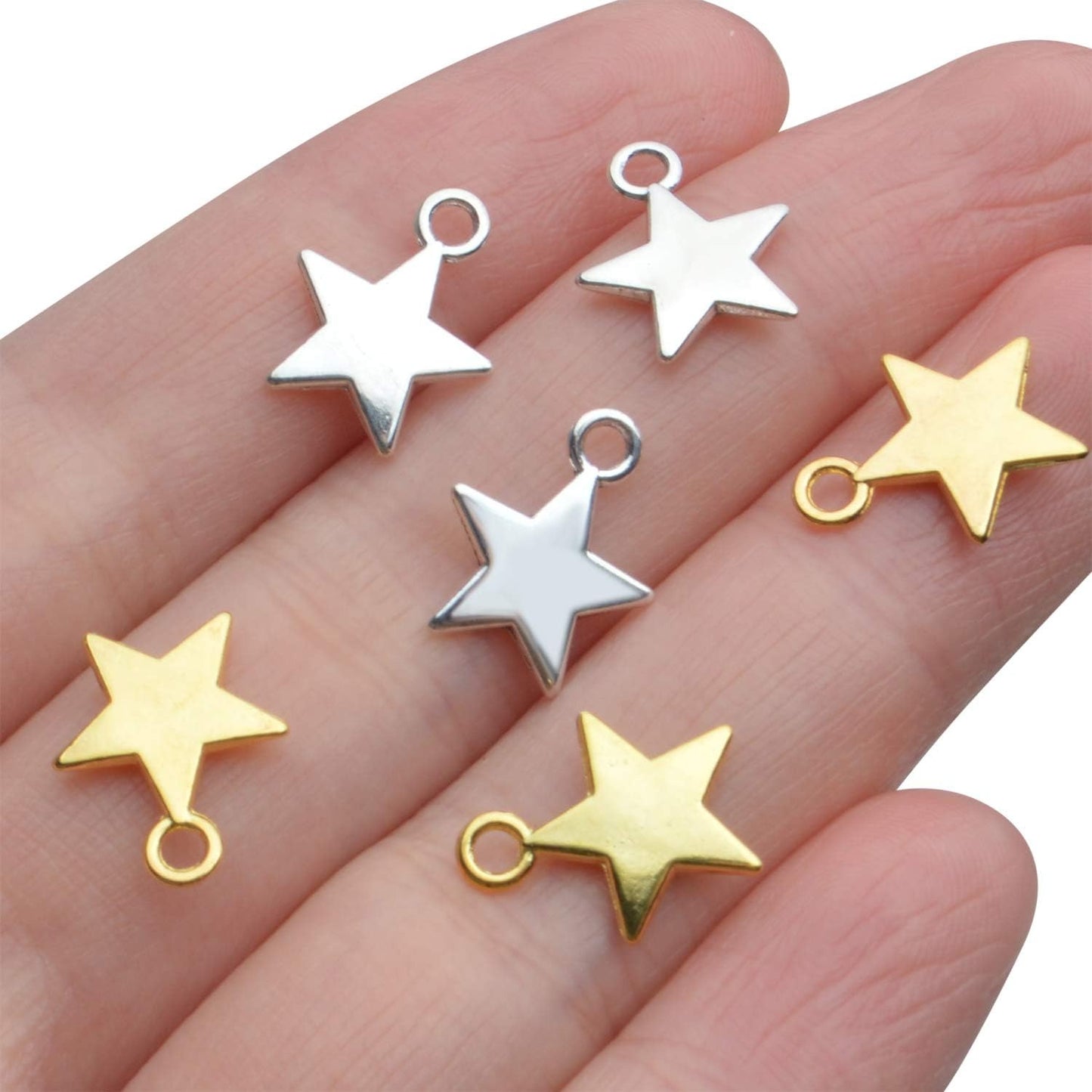 Star Pendant Charms, 100pcs 13x10mm Star Shape, Antique Golden & Silver Plated, Pentagram Charms for DIY Bracelet, Necklace, Earring Jewelry Making