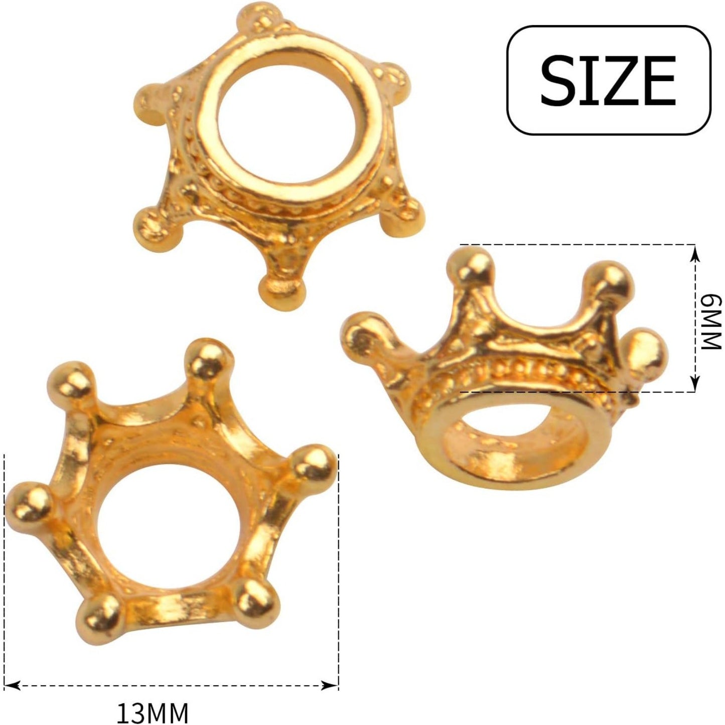 50pcs Crown Shape Charms Loose Beads Pendants Alloy Spacer Beads Big Hole Bracelet Connector Charm for Crafts DIY Jewelry Making