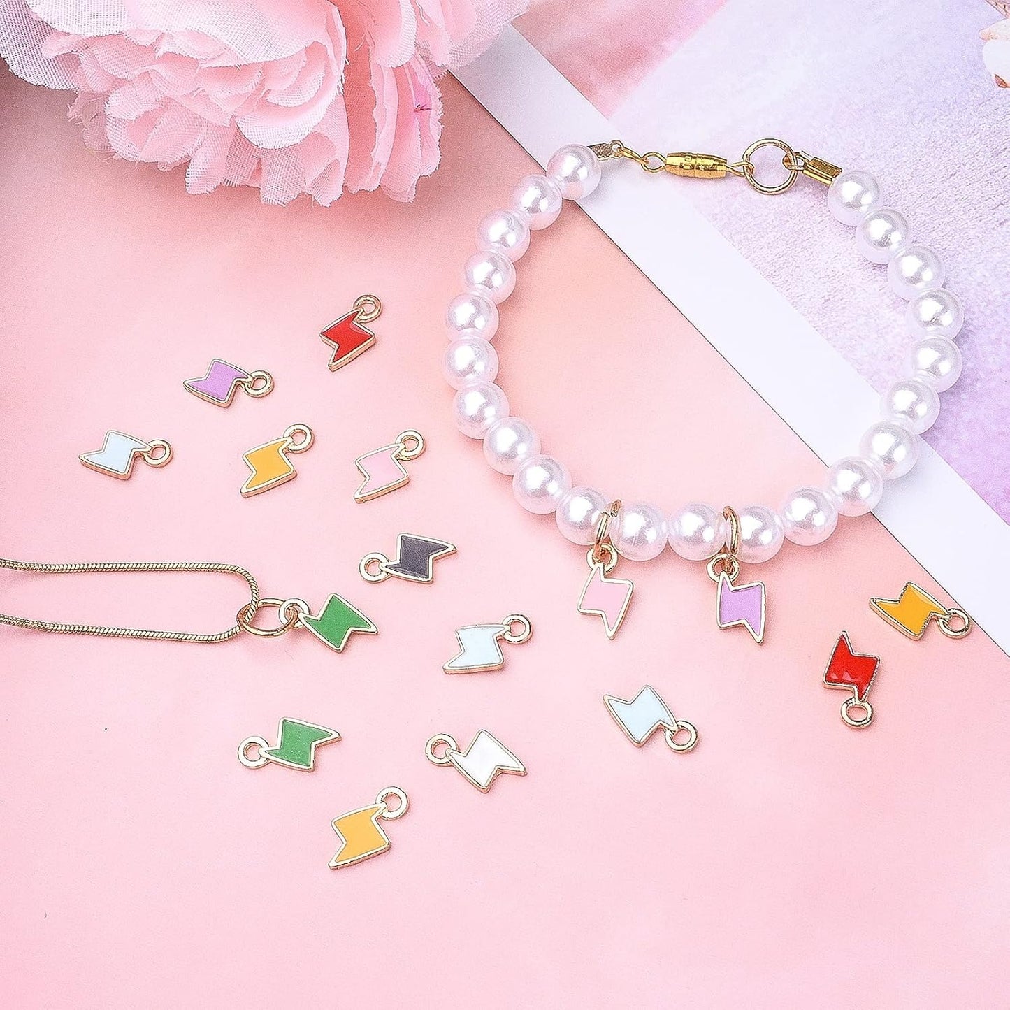 40pcs 8 Colors Enamel Lightning Charms Alloy Flash Thunder Shape Pendants Mini Cute Dangle Accessories for DIY Bracelet Necklace Earrings Jewelry Making Supplies
