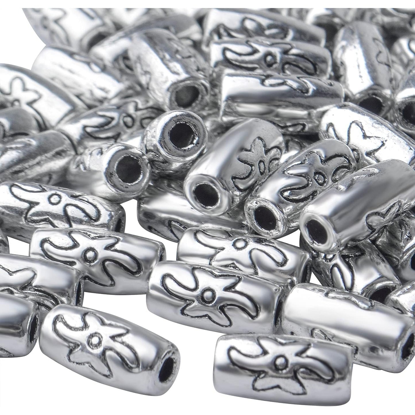 100pcs Spacers Beads Tibetan Antique Silver Column Spacer Beads Alloy Tube Beads Loose Bead Spacers Charm Beads for DIY Jewelry Crafts Making Finding