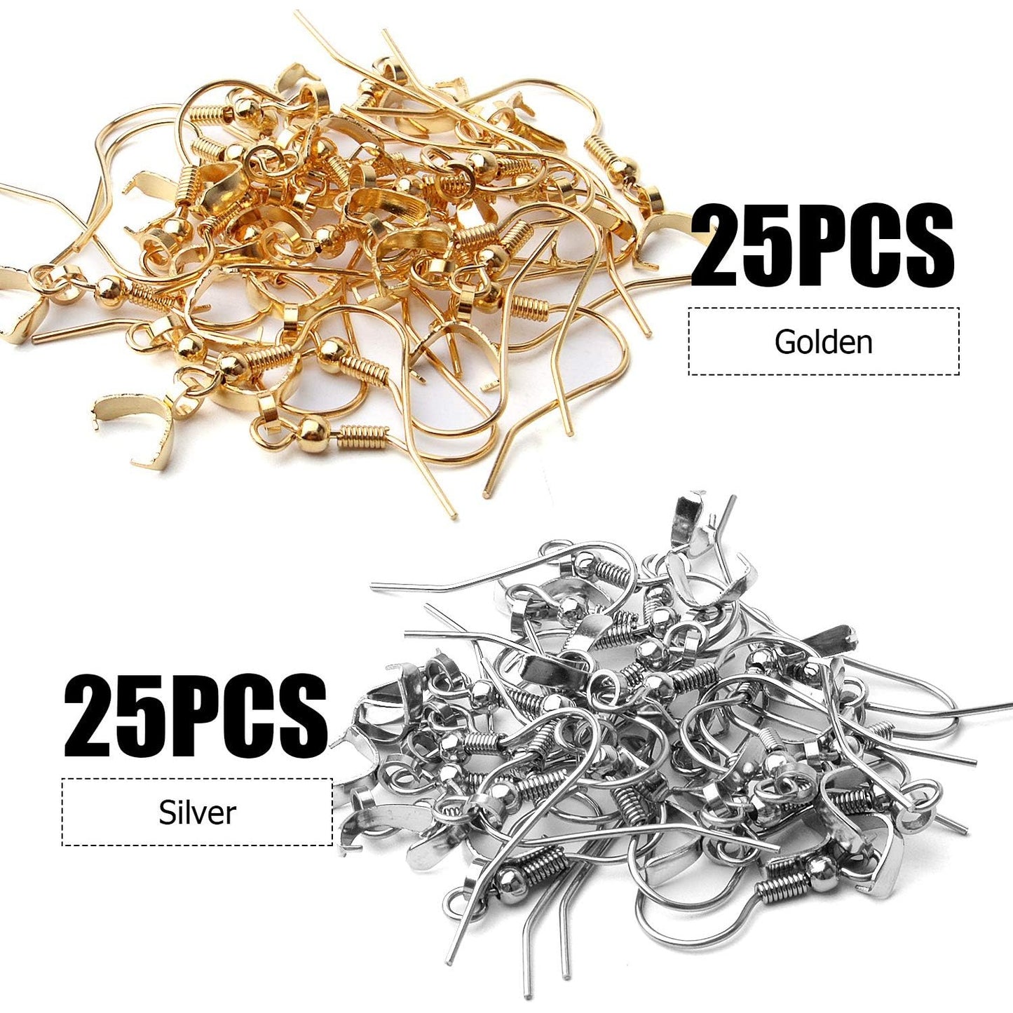50pcs Hypoallergenic Earring Hooks - Stainless Steel Wire Ear Ball Hooks with Pendant Clasp for Jewelry Making Supplies