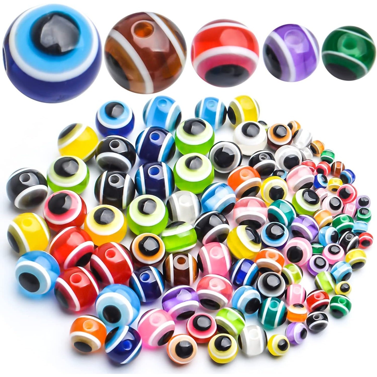 Evil Eye Spacer Beads,100pcs 4mm 6mm 8mm 10mm 12mm Evil Eye Beads Round Bead Charms Mixed Colored Loose Beads Crafts Supplies for Jewellery Making