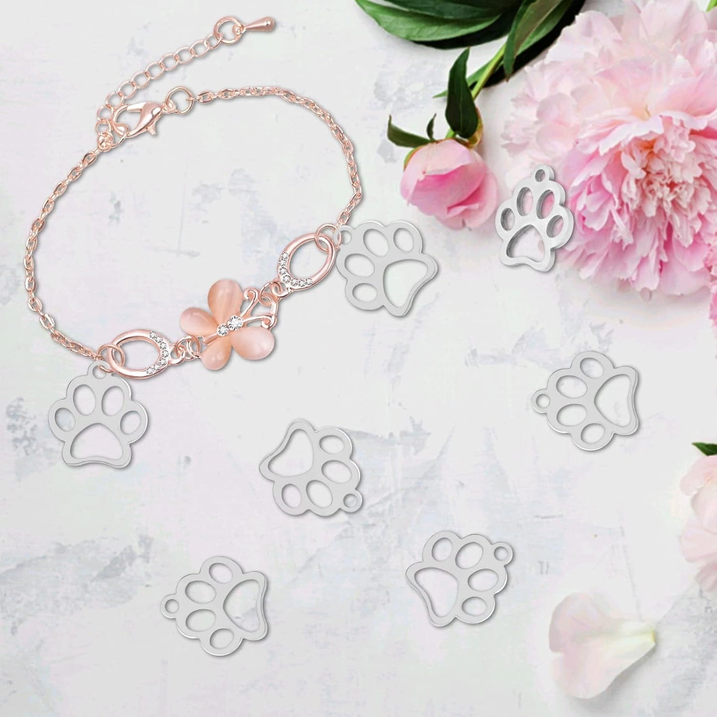 20 Pieces Stainless Steel Dog Paw Print Charms Hollow Lovely Pet Doggy Cat Animal Footprint Dangle Pendants for DIY Necklace Bracelet Jewellery Making Crafting