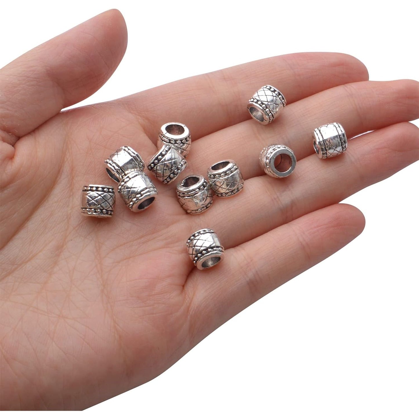 50pcs Antique Silver Plated Large Hole Bead Spacers Alloy Tibetan Barrel Spacer Beads Column Tube Beads Charm Beads for Jewelry Making DIY Bracelet Necklace,Hole: 4.7mm