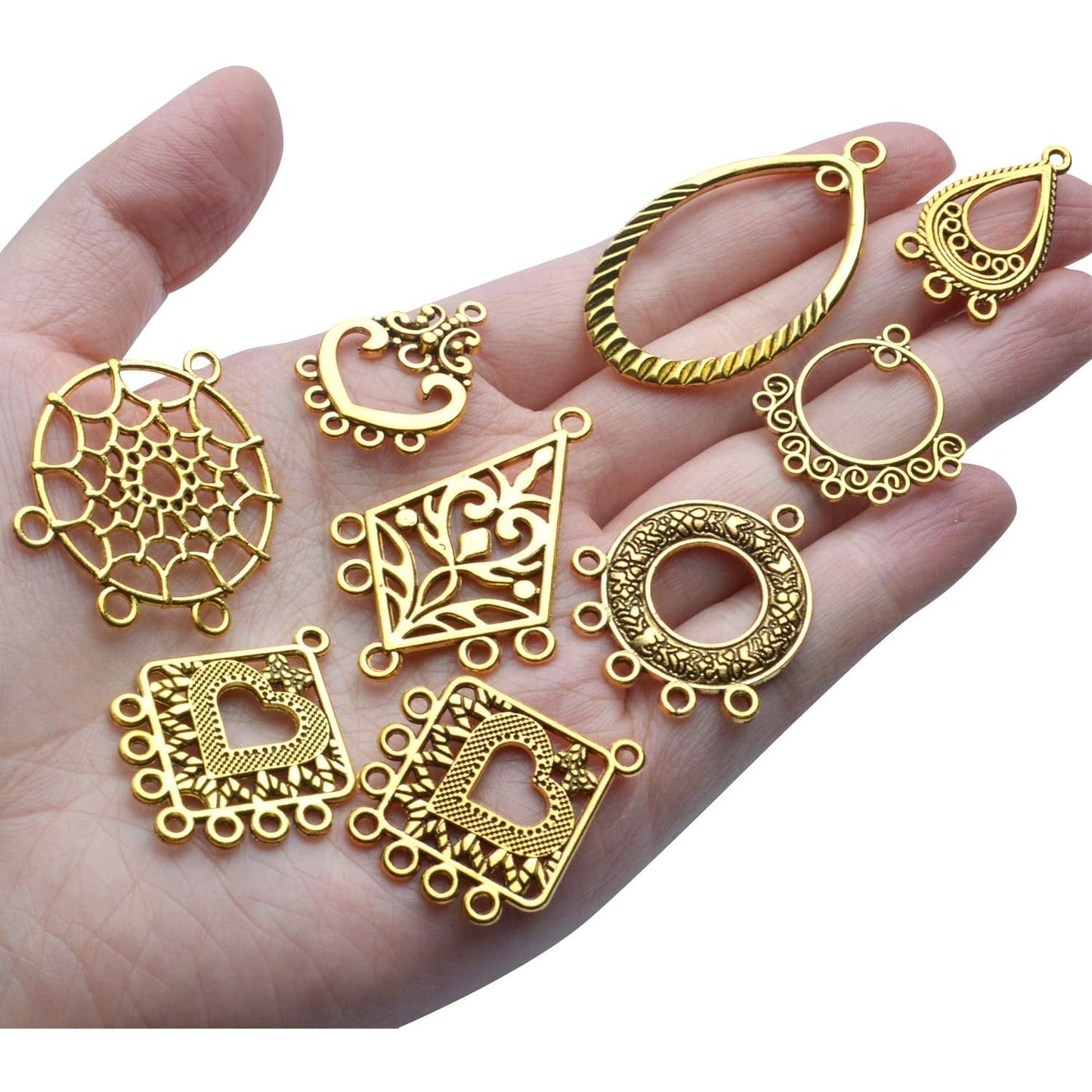 Earring Connectors, 40pcs 10 Styles Tibetan Bohemian Chandelier Charms Metal Embellishments for DIY Dangle Earring Drop Jewellery Making Kits, Antique Golden