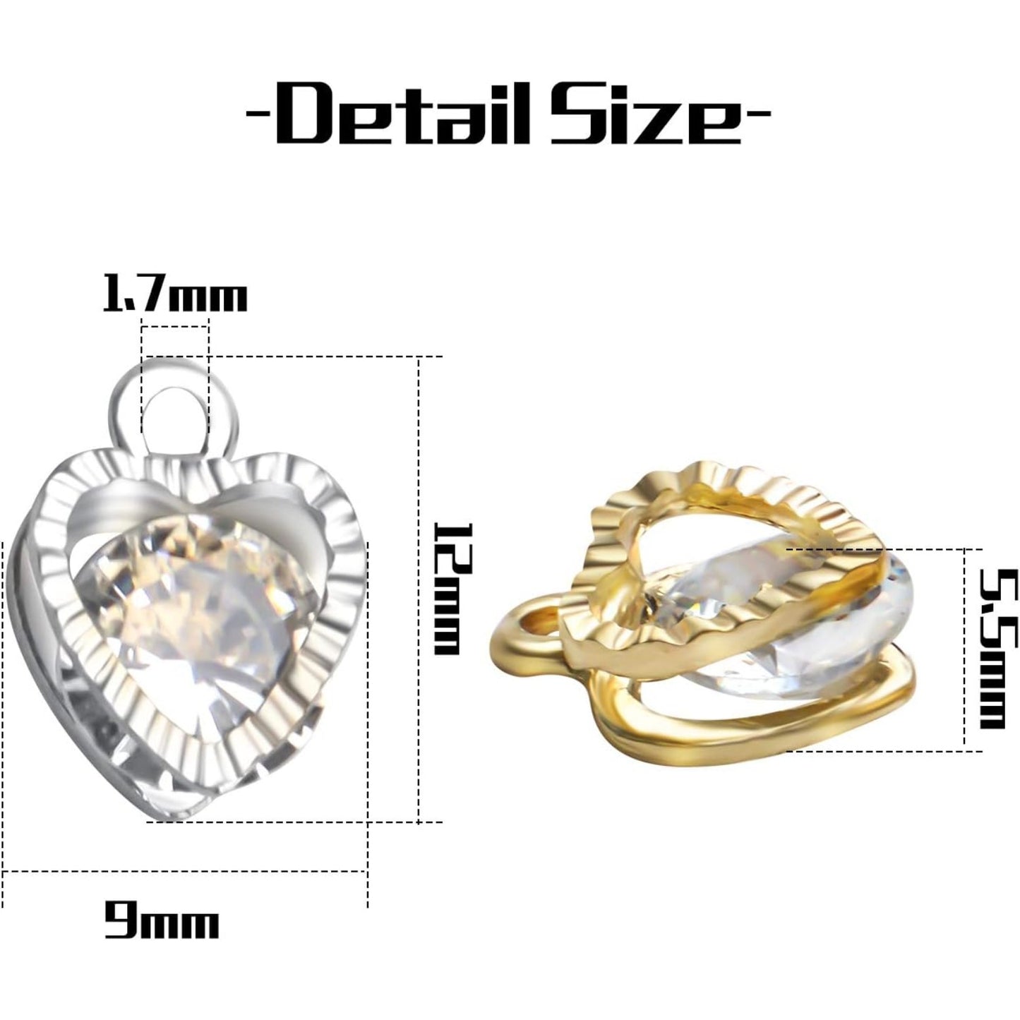 20pcs Cubic Zirconia Alloy Jewelry Charms Heart Shaped Charm Crystal Dangle Pendants for DIY Earring Necklace Jewelry Making Supplies, 12×9×5.5mm