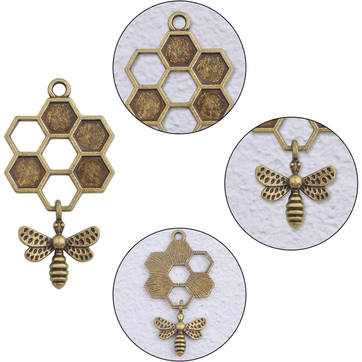 12pcs 3D 3 Styles Honey Comb Bee Charms Alloy Honeybee Honeycomb Pendants Hollow Flying Animal Insect Dangle Charms Ornaments for DIY Bracelet Necklace Keychains Craft Supplies